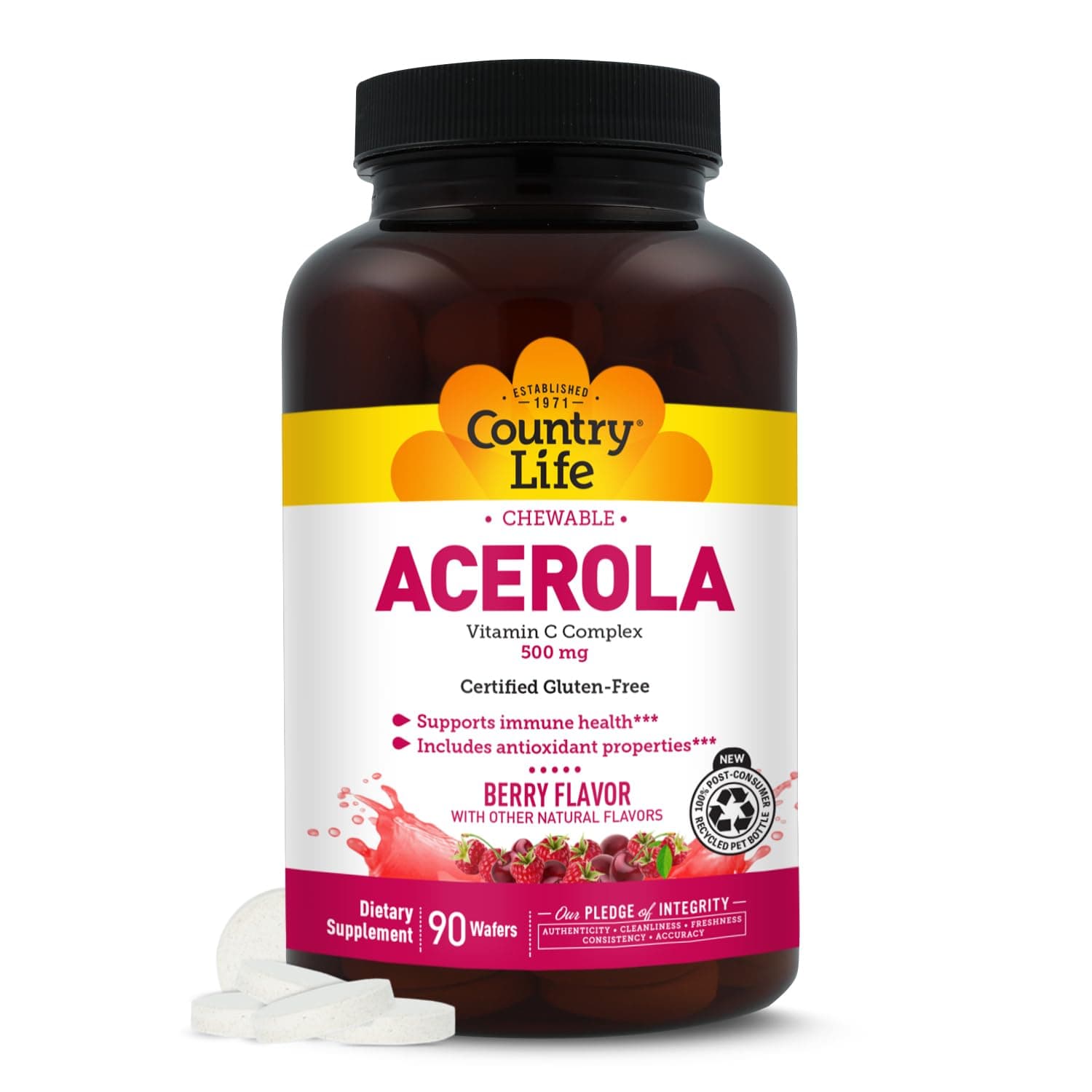 Country Life Chewable Acerola C Complex, 500Mg, 90 Wafer