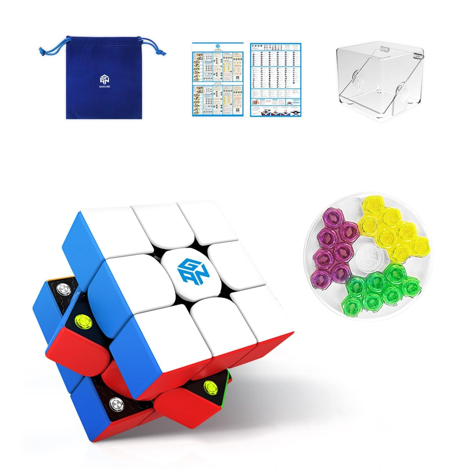 GAN 356 M, 3x3 Magnetic Speed Cube Stickerless 356M Magic Cube with Extra GES, Frosted Version
