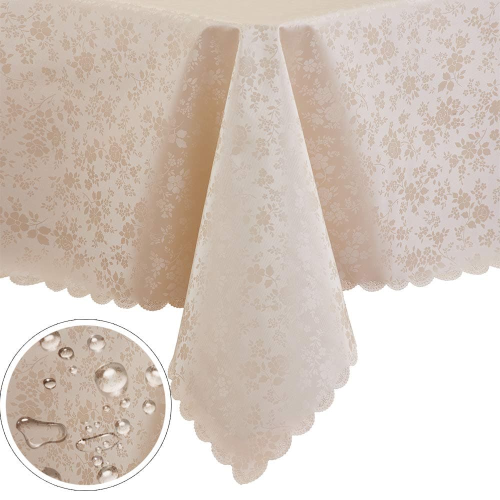 DZHJKIO Rectangular Vinyl Tablecloths Easy Care Dinning Table Cover Waterproof Oil-Proof Spill-Proof Durable Tablecloth (Beige (pu), 60"x104")