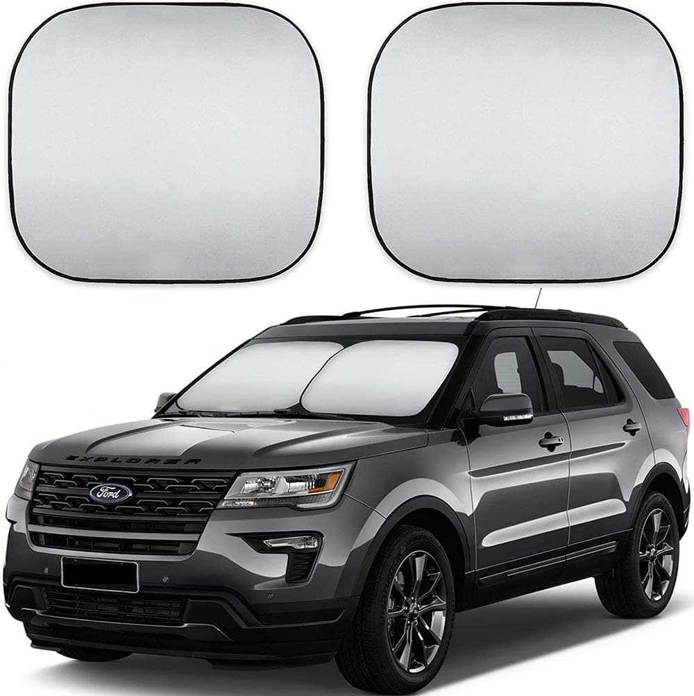 DELFINO Windshield Sun Shade Foldable Car Front Window Sunshade for Most Sedans SUV Truck, Auto Sun Blocker Visor Protector Blocks Max UV Rays and Keeps Vehicle Cool 2 Piece Universal Fit