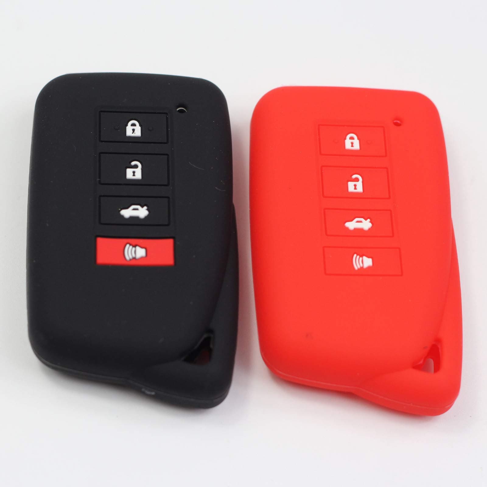 2Pcs Silicone Rubber 4 Buttons Smart Key Fob Protector Remote Skin Cover Case Keyless Jacket Compatible with Lexus LX570 NX200t NX300h RC F IS200 GS200t Black Red
