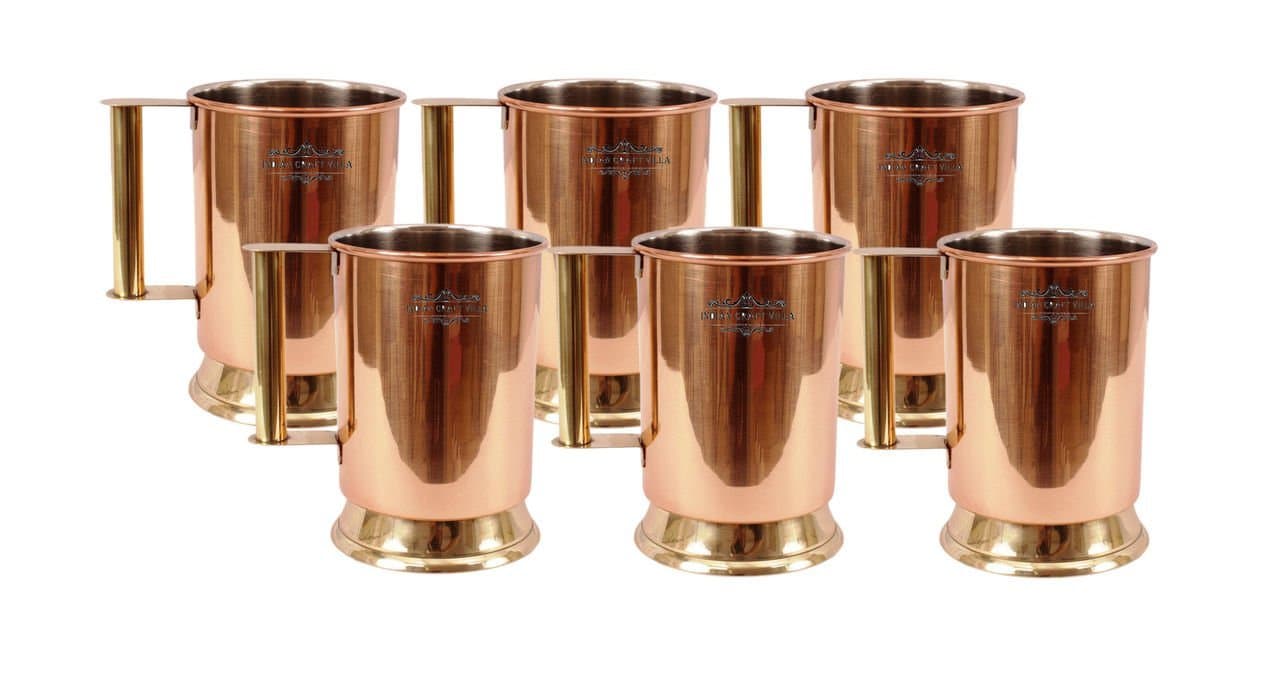 Indian Craft Villa Handmade Moscow Mule Pure Solid Copper Cup Mug Volume 530 Ml With Brass Bottom Restaurant Ware Bar Ware Beer Hotel Ware 4.8" X 3 X 4" (Inch)- 6