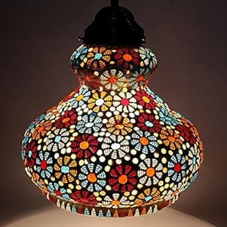 Large Surahi-Shaped Glass Pendant Hanging Lamp - Turkish Style, Multicolored, Bulb Not Included, Handcrafted in India for Living and Home Decoration (Pack of 1)
