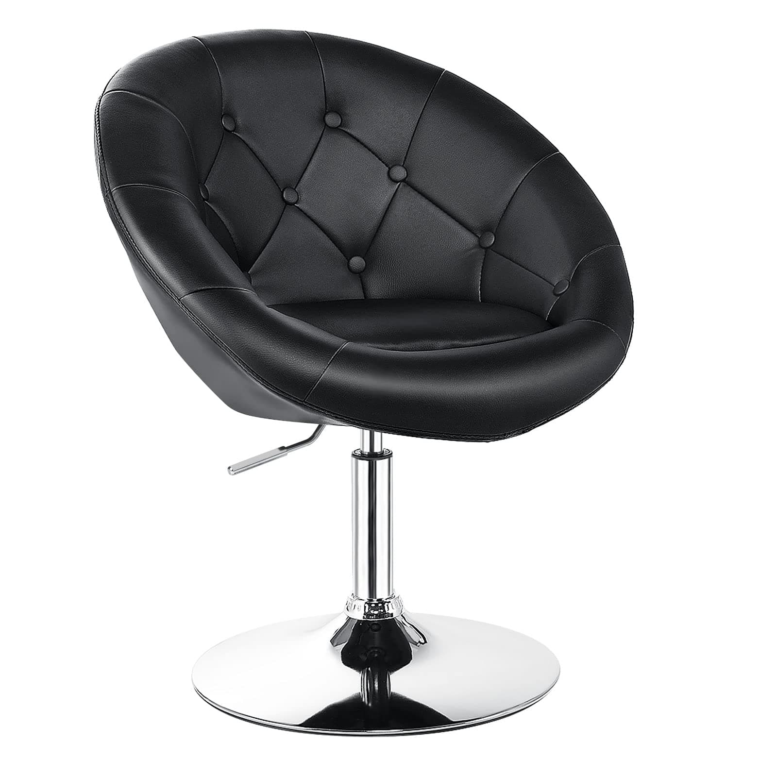 GLOBALWAY Vanity Height Adjustable Makeup, Tufted Round Back Bar Chrome Frame, Leather Modern Swivel Accent Chairs, Black