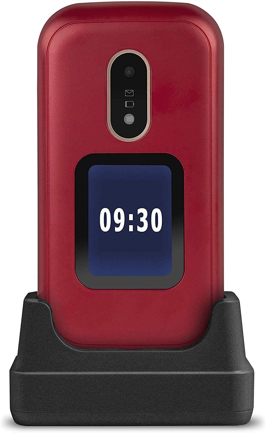 Doro 6060 Unlocked 2G Clamshell Big Button Mobile Phone for the Elderly with 2.8" Screen, External Display and Charging Cradle Included [UK and Irish Version] (Red), 7759