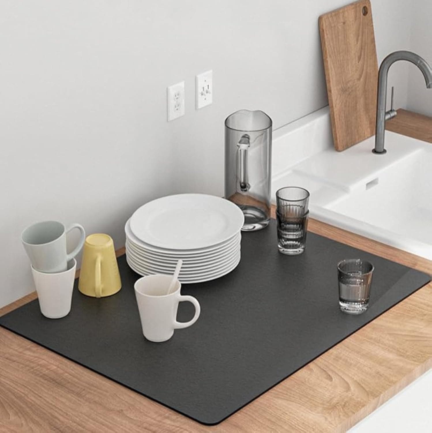 – Artysan Dish Drying Mat Diatomite Quick Drying Drainer Absorbent Material Placemat Pad Anti Slip Floor Mat non slip Coffee Coaster (30cm x 40cm, Dark Grey)