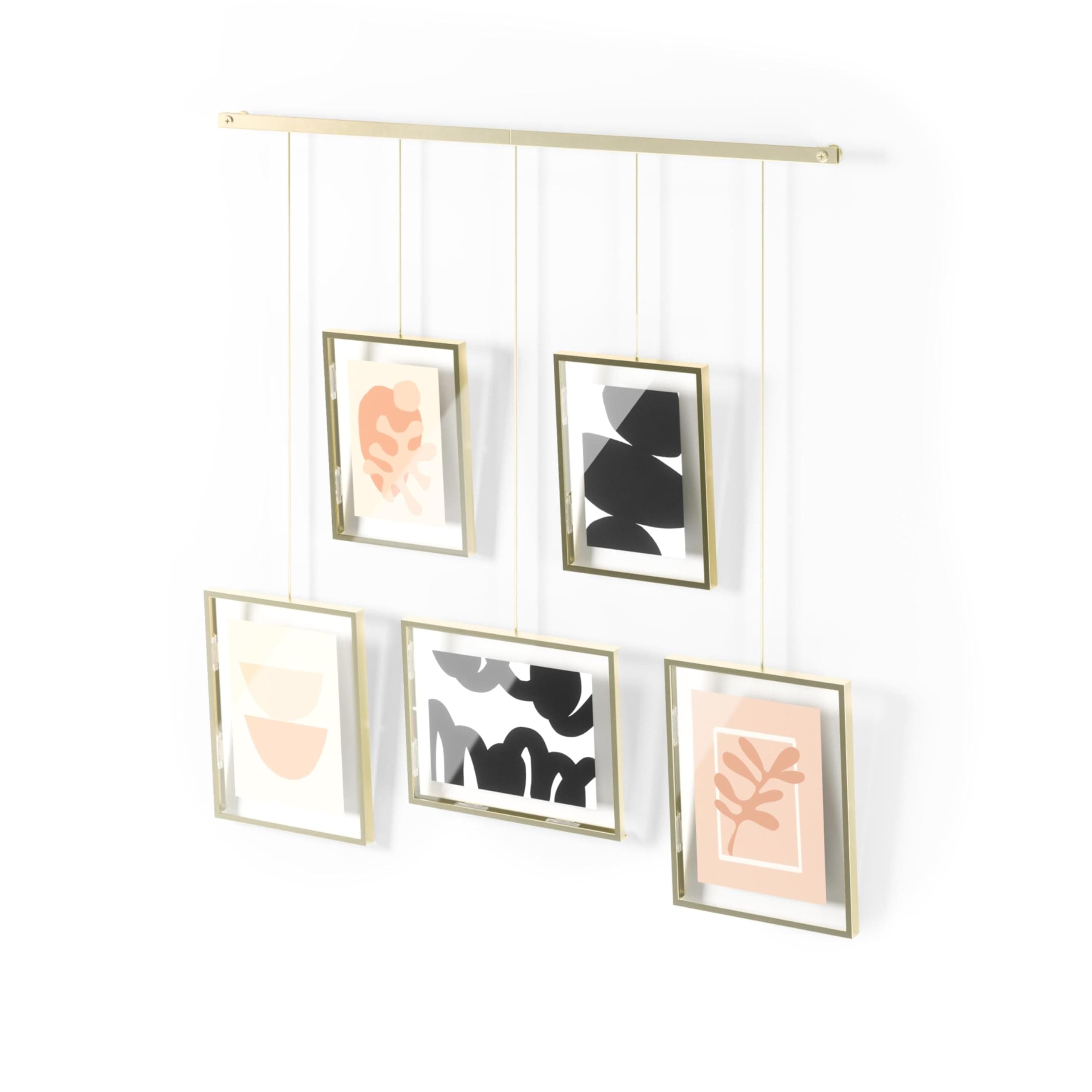 Exhibit Picture Frame Gallery Set, Adjustable Wall Collage Displays Five Photos (Two 4x6 and Three 5x7), Set of 5, Gold