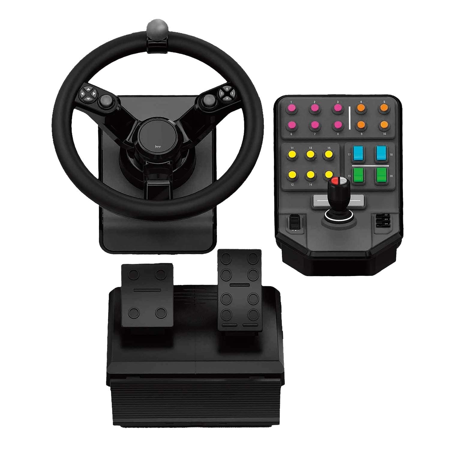 Saitek Farm Sim Controller, Heavy Equipment Bundle for Farming Simulator, Gaming Steering Wheel and Pedals with Control Panel, 900° Wheel, 38+ Assignable Buttons, USB, PC/Mac - Black