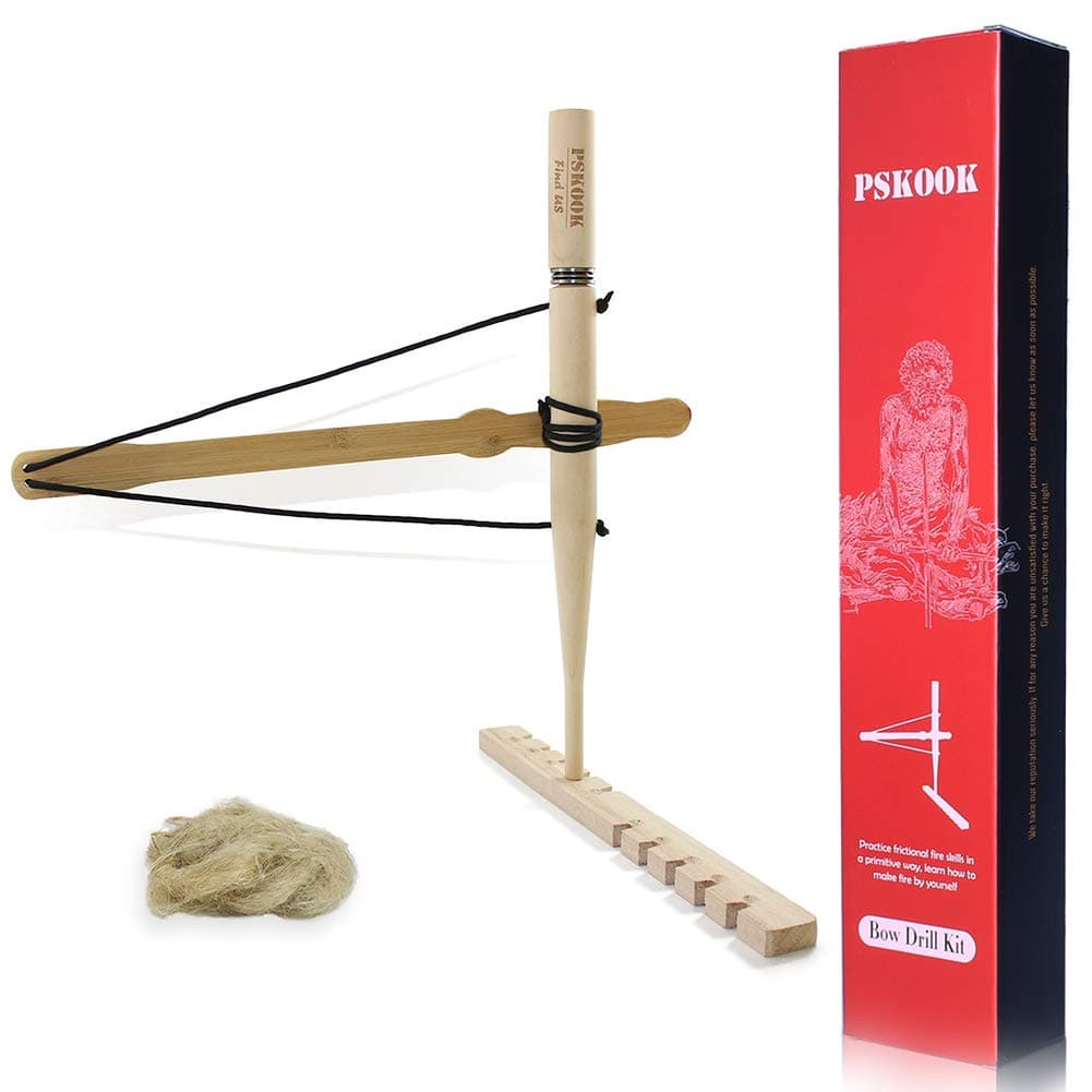 PSKOOK Bow Drill Kit Fire Starter Primitive Wood Survival Practice Friction Fire Tool Scout Outdoor Activity Kits for Teaching Outward Bound Training(Education Toy)