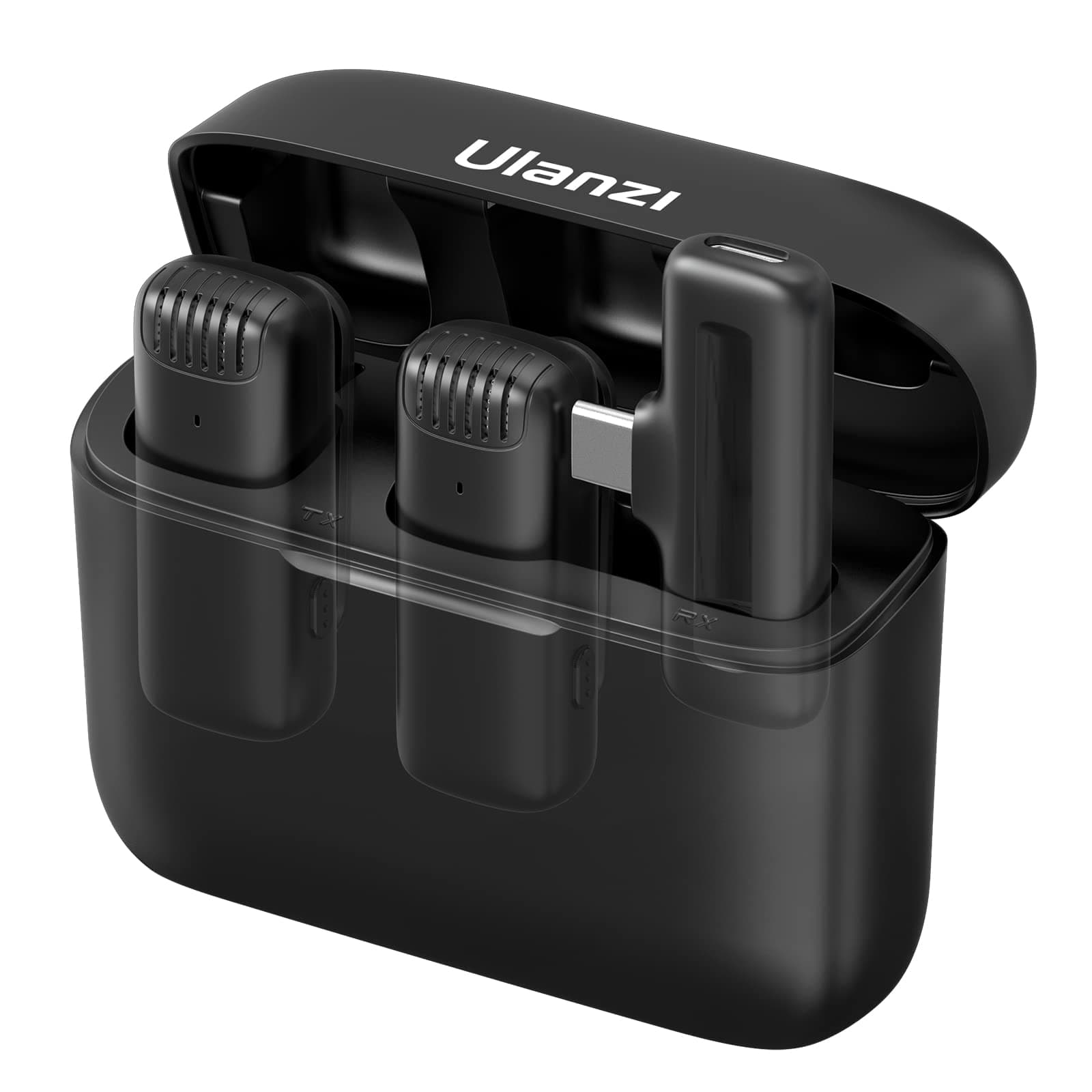 J12 Wireless Lavalier Microphone for USB C Phone, 2-in-1 Plug-Play Mic with Charging Case for Phone Video Recording Interview Youtubers Vloggers, 20m Transmission Range, Bluetooth