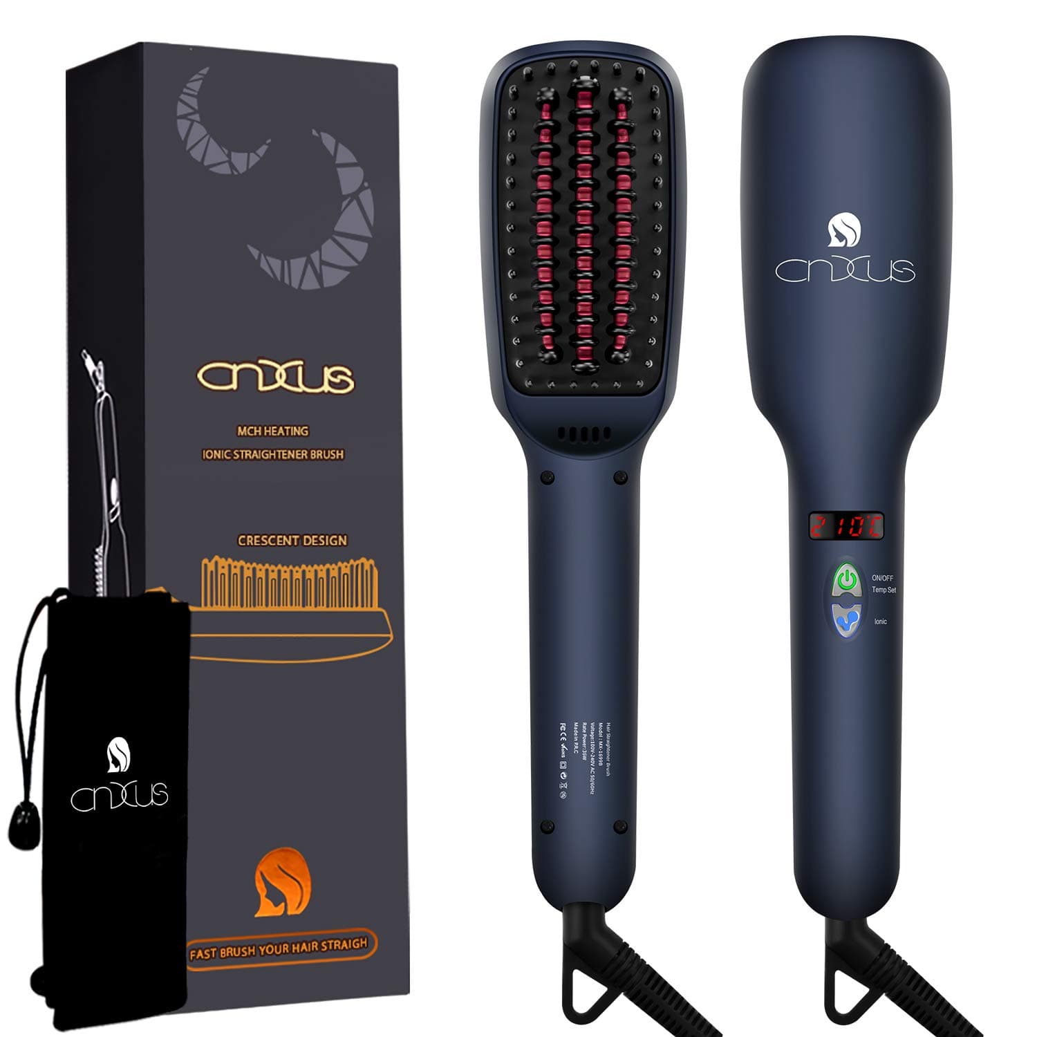 Ionic Hair Straightener Brush [EU Plug], MCH Ceramic Heating + LED Display + Adjustable Temperatures + Anti Scald Hair Straightening Brush, Portable Frizz-Free Hair Care Silky Straight Heated Comb