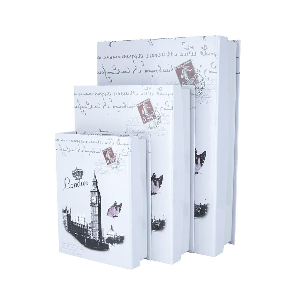 London Design Nesting Book Box Felt Lined Magnetic Closure Set of 3