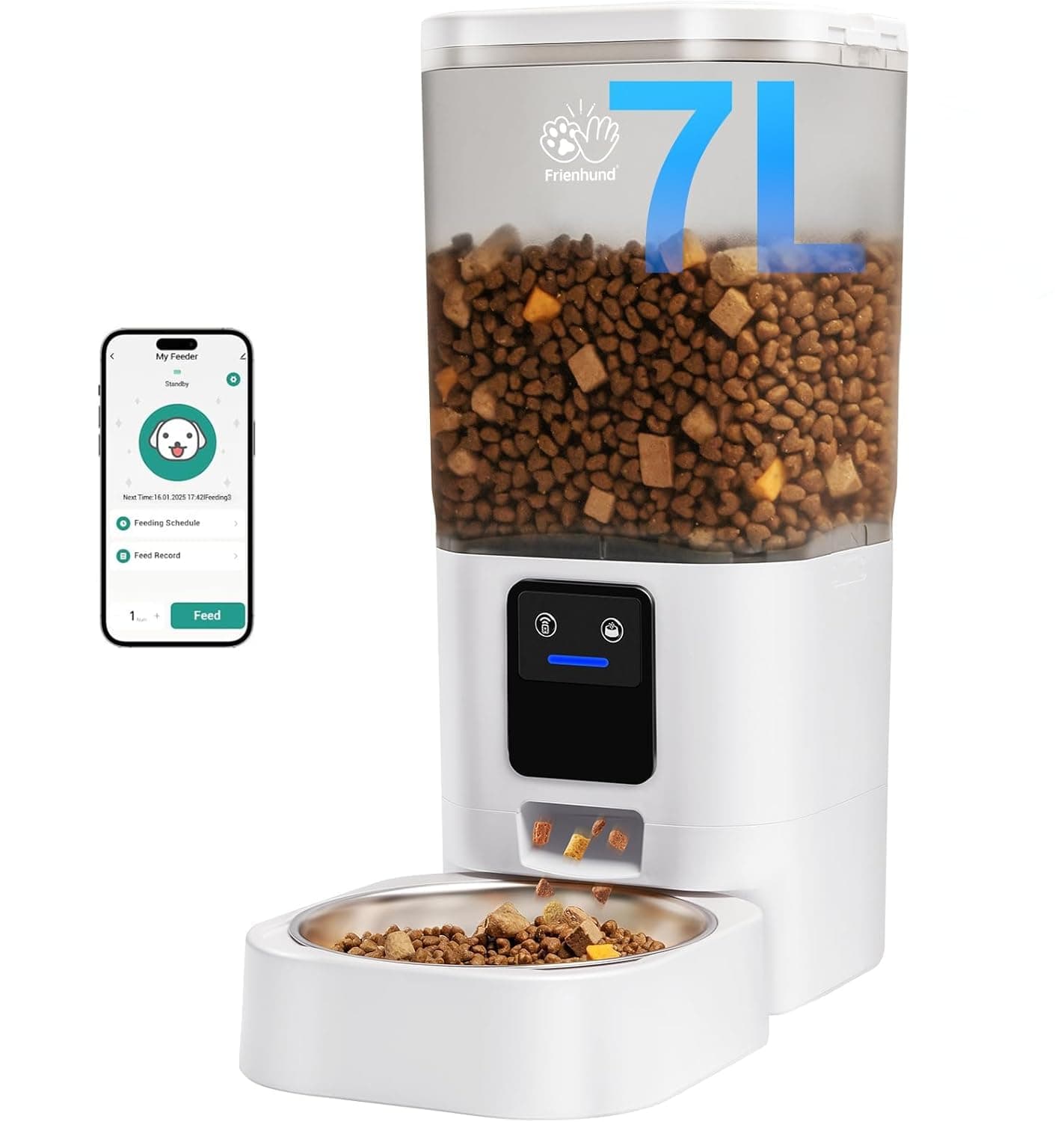 Frienhund 5G WiFi Automatic Cat Feeder with Slow Feed: 7L Automatic Dog Feeder with Smart APP Control, Auto Cat Food Dispenser with Alexa for Multiple Pets, Detachable for Easy Cleaning