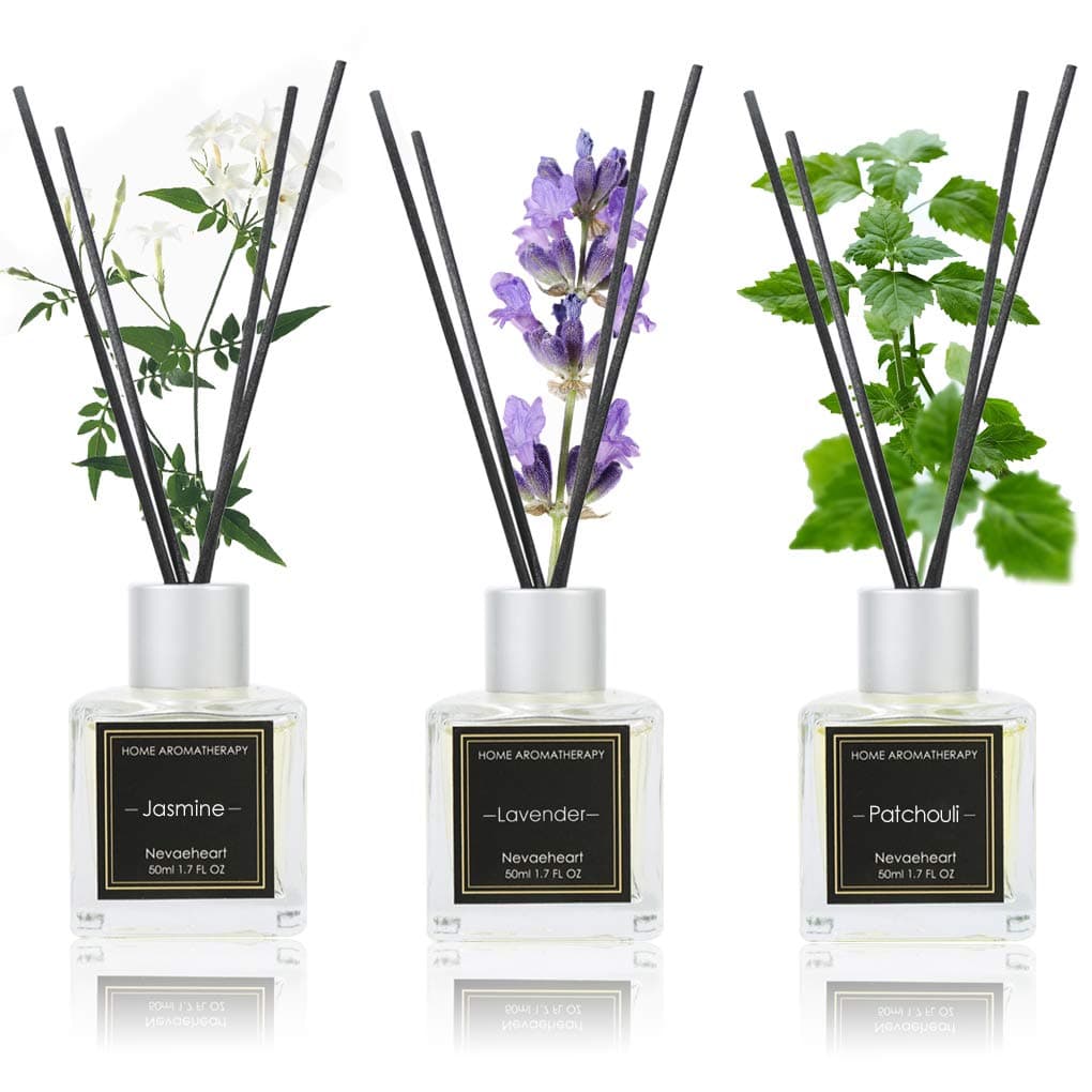 NEVAEHEART Reed Diffuser Set, Jasmine/Lavender/Patchouli, 1.7OZ x 3 Packs Reed Diffuser, Oil Diffuser Sticks, Home Fragrance Products, Fragrance Diffuser with Gift Box