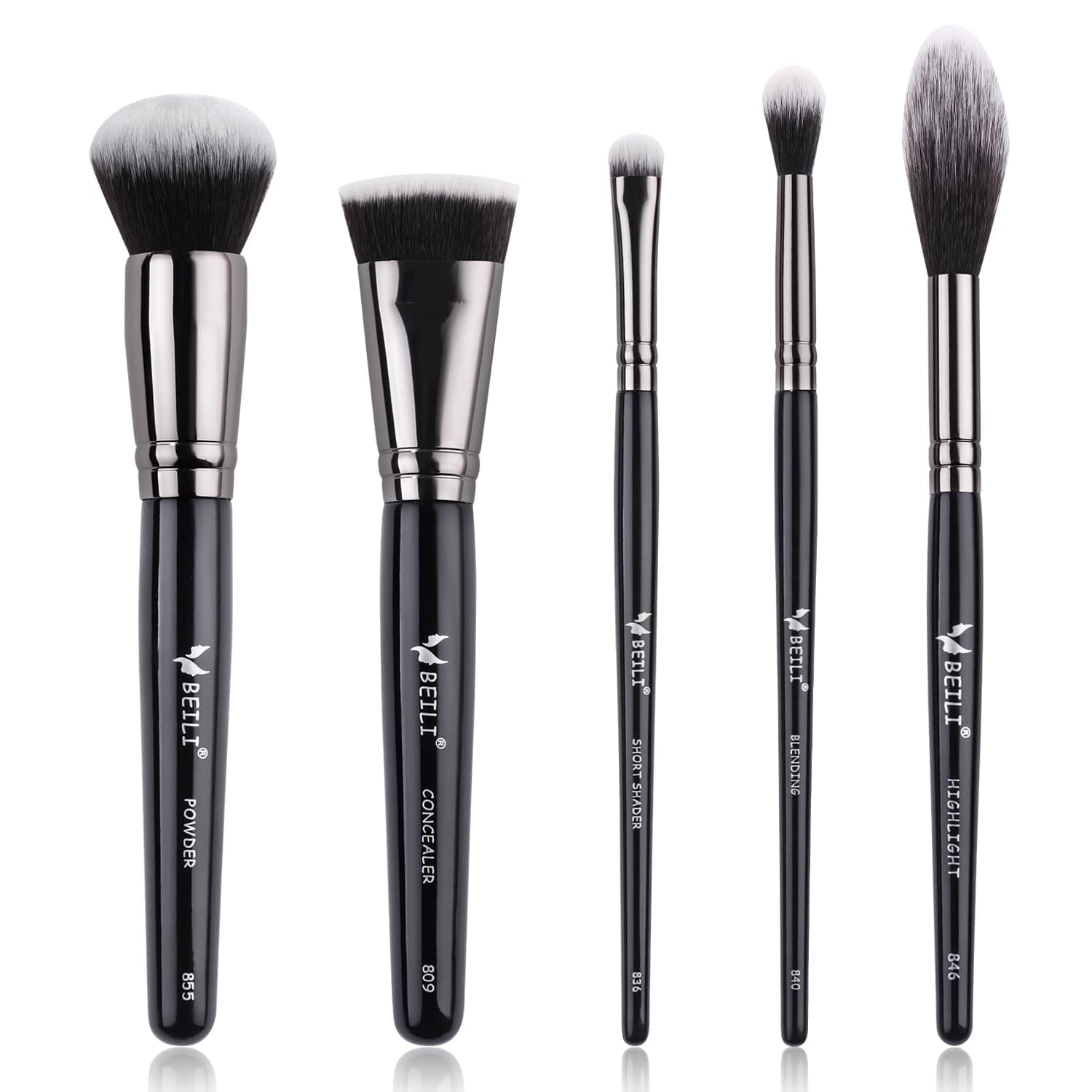 BEILI 5 Piece Face Base Makeup Brush Set, For Foundation, Contour, & Hightlighter, Makeup Brushes For Blending & Buffing, Travel Friendly, Gift Set, Cruelty-Free