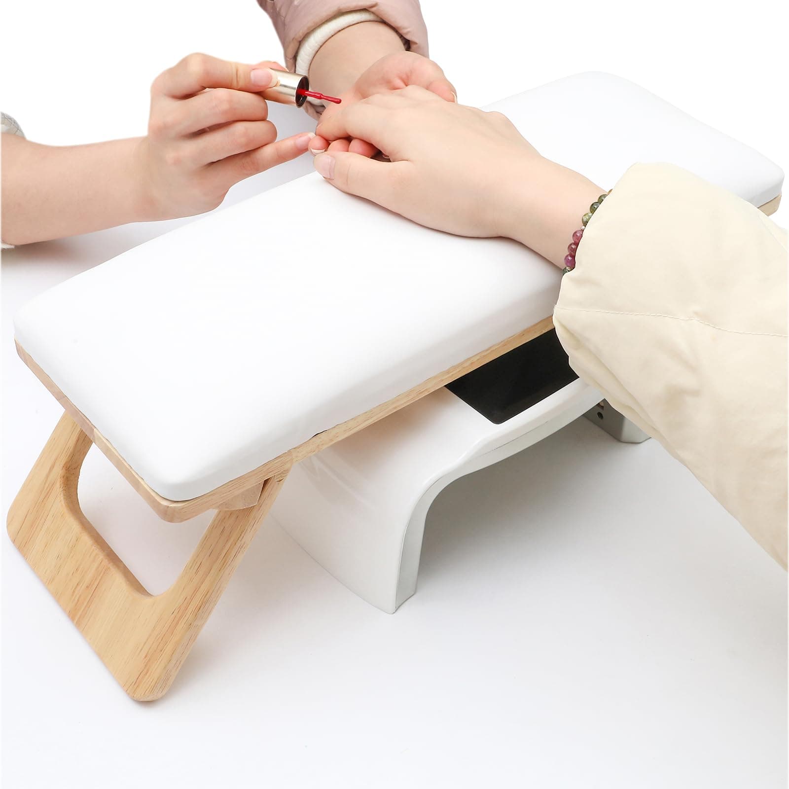 Arm Rest for Nails Tech, Professional Microfiber Leather Nail Arm Rest, Nail Pillow Rest Cushion with Soft High-Density Sponge, Solid Wood Non-slip Hand Rest Stand for Manicure Salon (White)