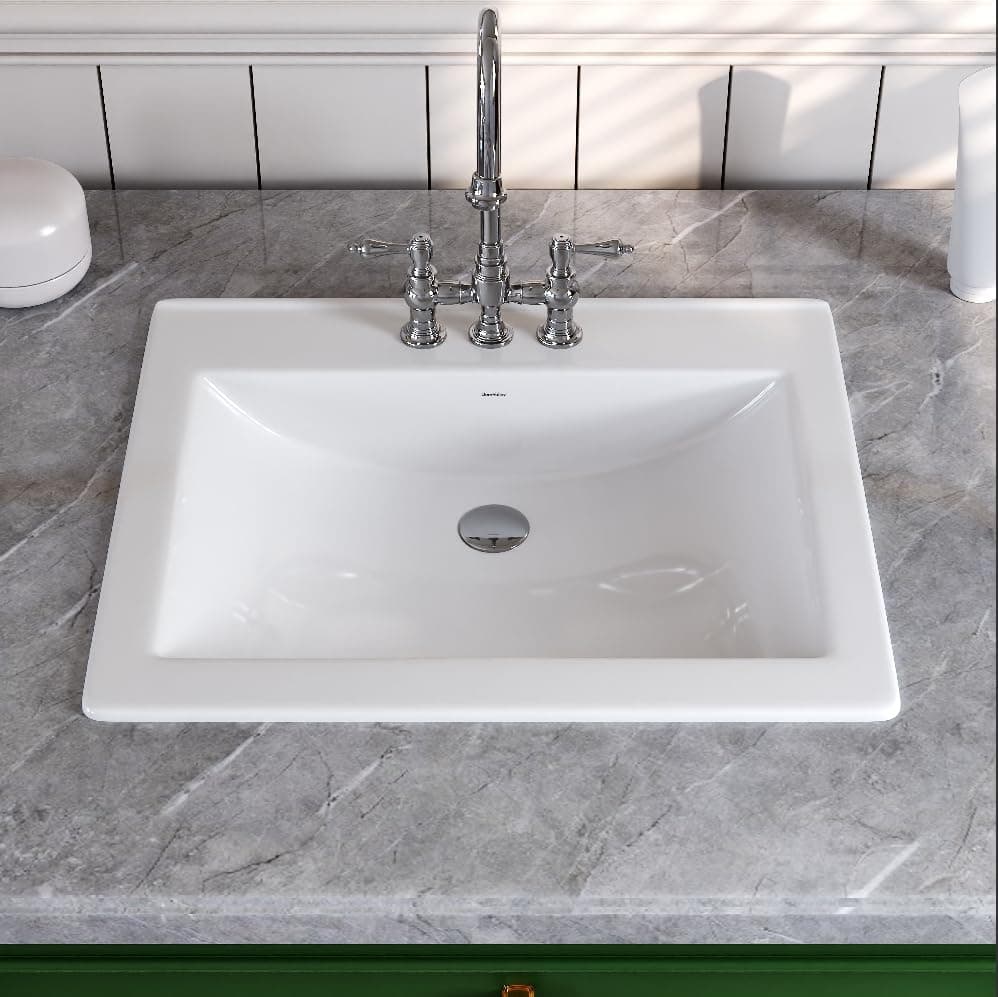 Bathroom Vessel Sink 21”x18” Rectangular Ceramic Sink,Under Counter Drop-in Sink for Bathroom with Overflow, White (DV-1DS0122)