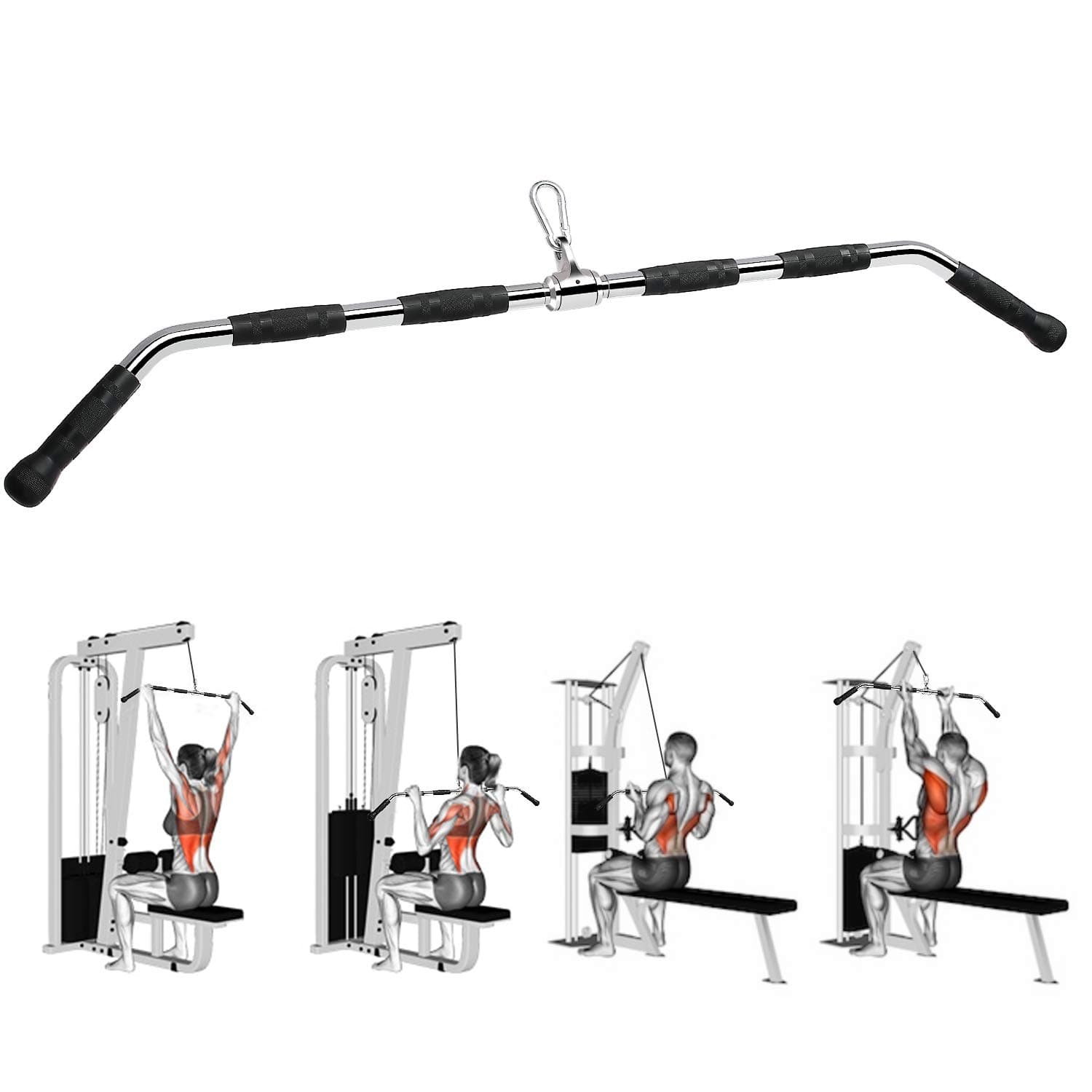 LAT Pull Down Bar,45 Inches LAT Bar and Bar Accessories for LAT Pulldown, Barras para Ejercicios,Good for Triceps,Biceps & Back, in Gym or Home with A Snap Hook