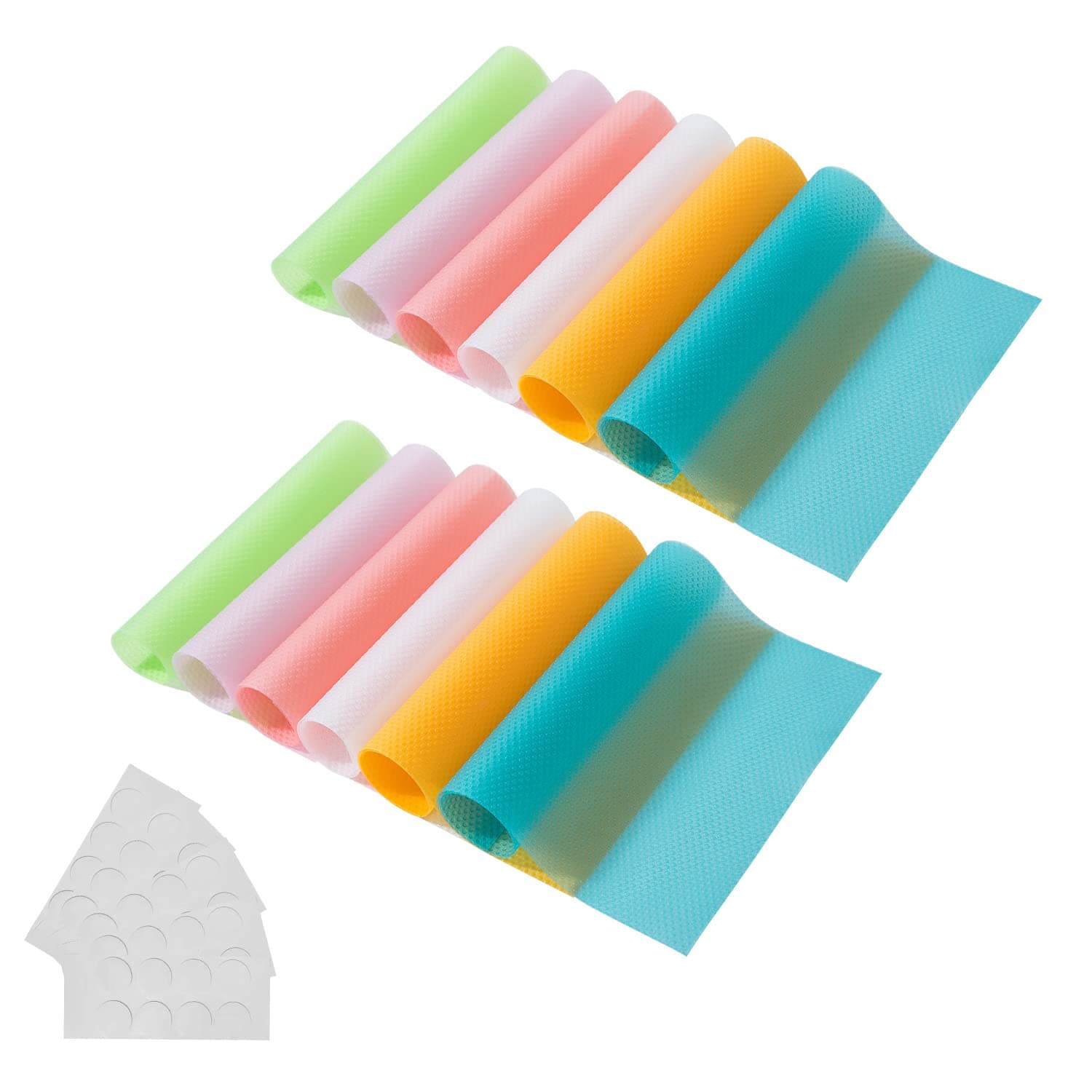 12 Pack Refrigerator Mats, Washable Refrigerator Liners,Fridge Pad, Easy to Clean Shelf Liner, Cuttable Kitchen Cabinet Shelves Mat, Non Adhesive Drawer Table Placemats (Colorful)