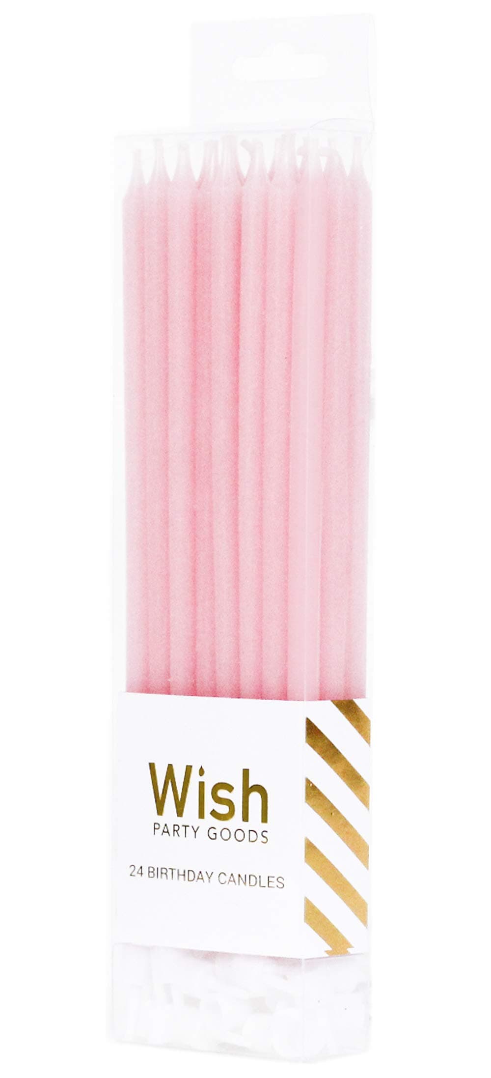 24 Count Extra Long Thin Candles with 24 Holders for Parties, Birthday, Cakes, Cupcakes - Pastel Pink