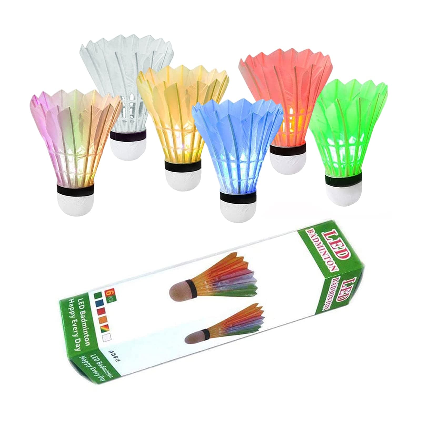 LED Badminton Birdies 4/5/6 PCS,Nylon Glow in The Dark Badminton Shuttlecocks,Goose Feather Colourful Lighting Birdies, Plastic Light Up Birdie Balls for Indoor Outdoor Sports Activities