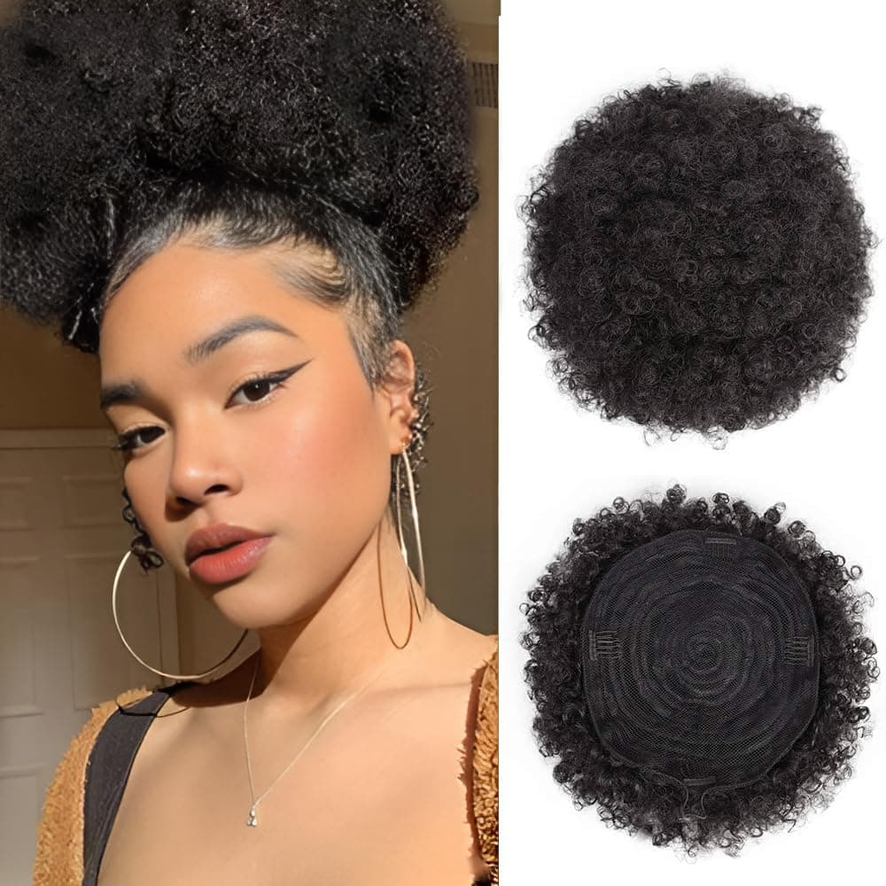 Extra Large Size Afro Puff Drawstring Ponytail, Natural Black Kinky Curly Hair Bun Extension Synthetic Hairpieces Updo Hair Extensions with Clips Extra Large Size(2#)