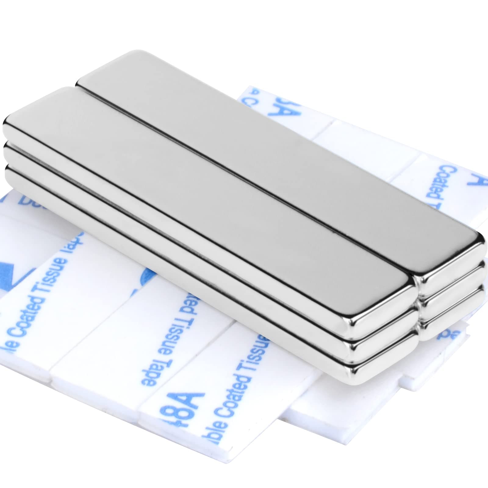 MIN CI 50x10x3mm Strong Neodymium Rectangular Silver Magnets, 6Pack Self Adhesive, Flat Magnets for Crafts