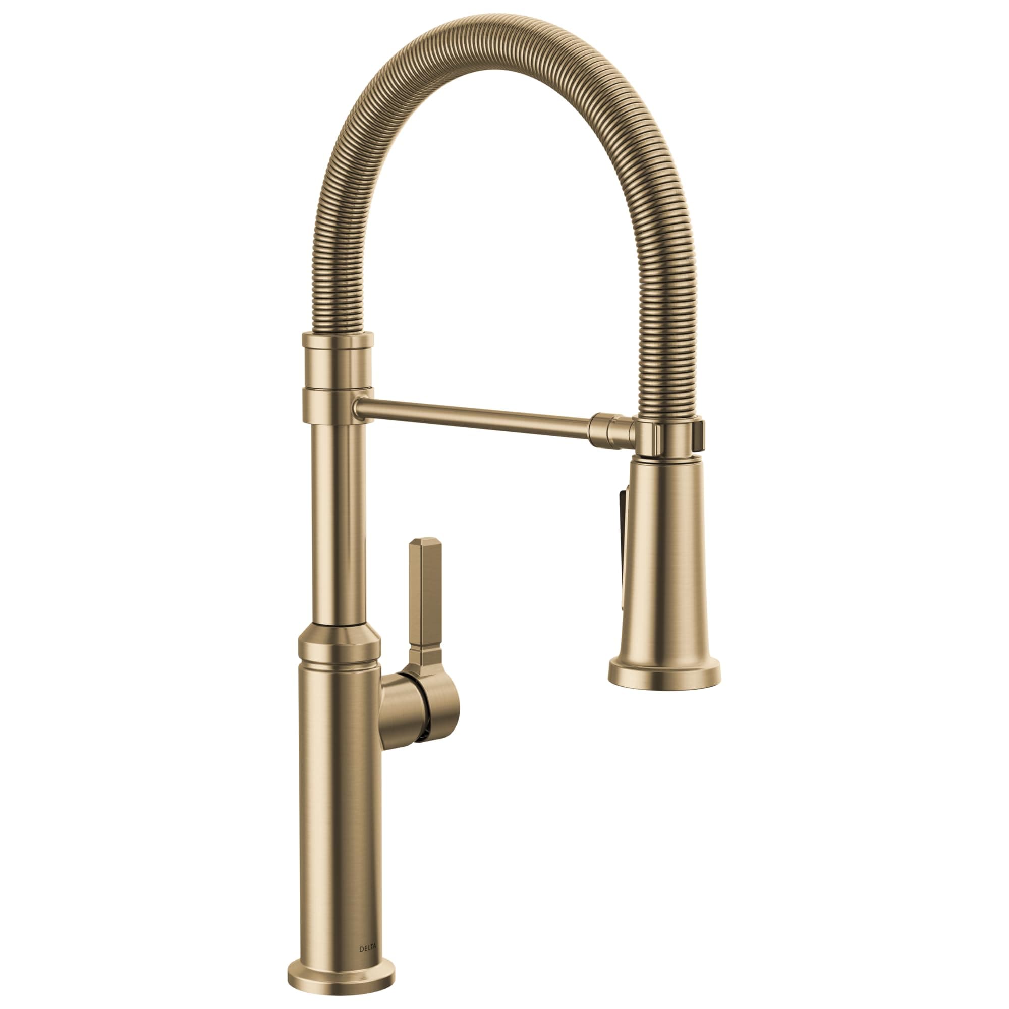 Rhett Pro Style Commercial Kitchen Faucet with Pull Down Sprayer, Single Hole Brushed Gold Kitchen Sink Faucet, Single Handle, Champagne Bronze 18829-CZ-DST
