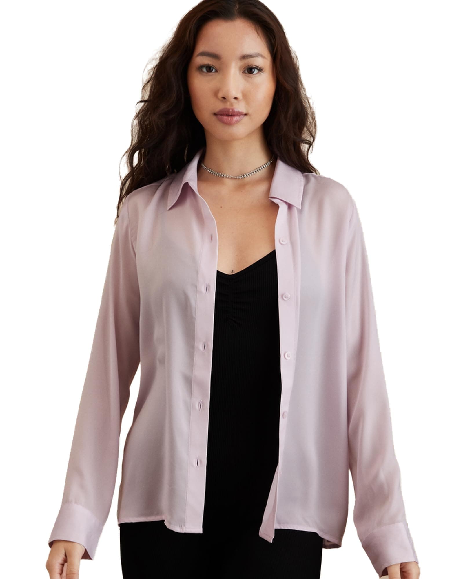 American EagleWomens Satin Button-Up Shirt