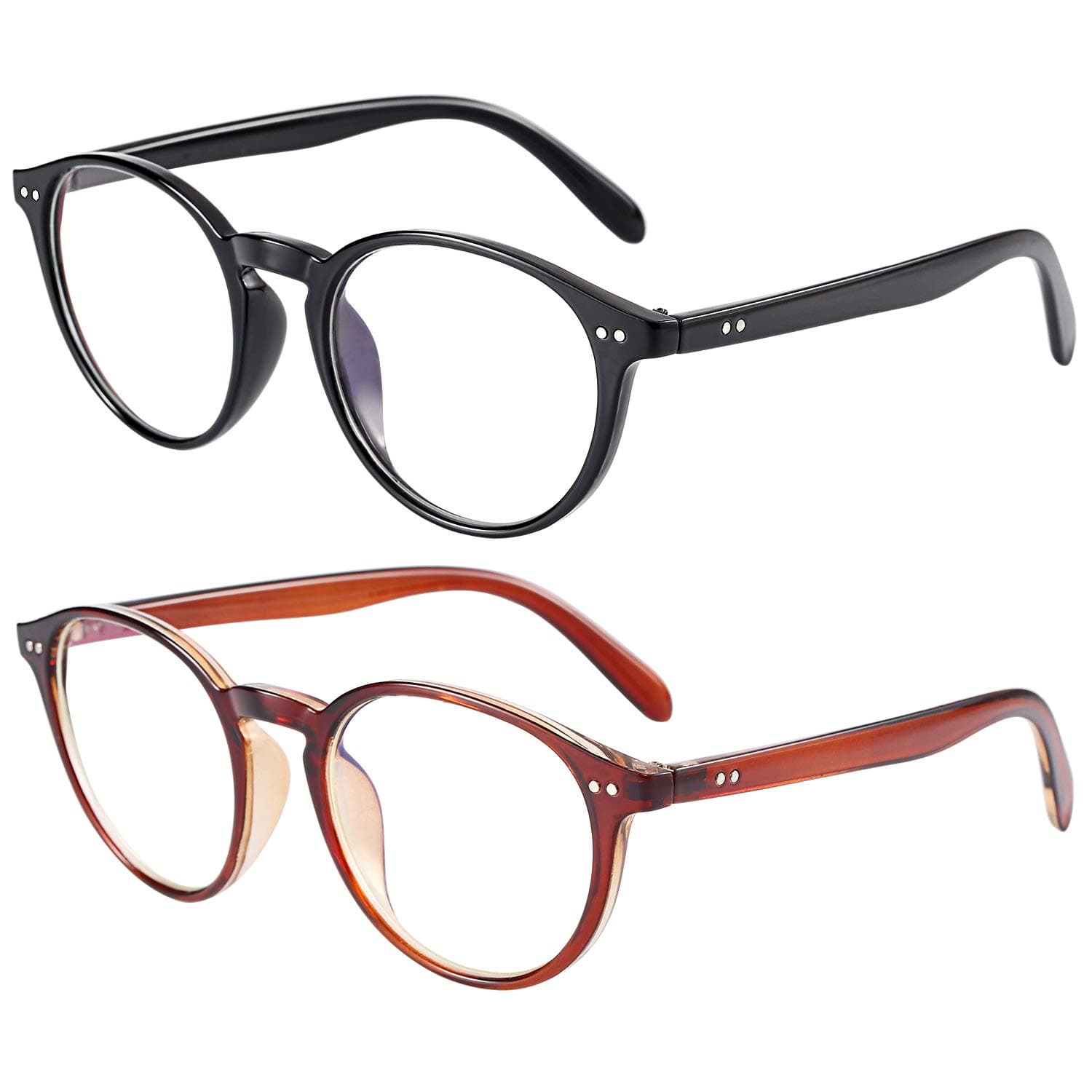 IFHTech Blue Light Blocking Glasses,Vintage Nails Round Minimize Digital Headache Anti Eyestrain Lens Lightweight Eyeglasses Tablet Reading/Gaming/TV/Phones Glasses, Men/Women (Black&Dark Brown)