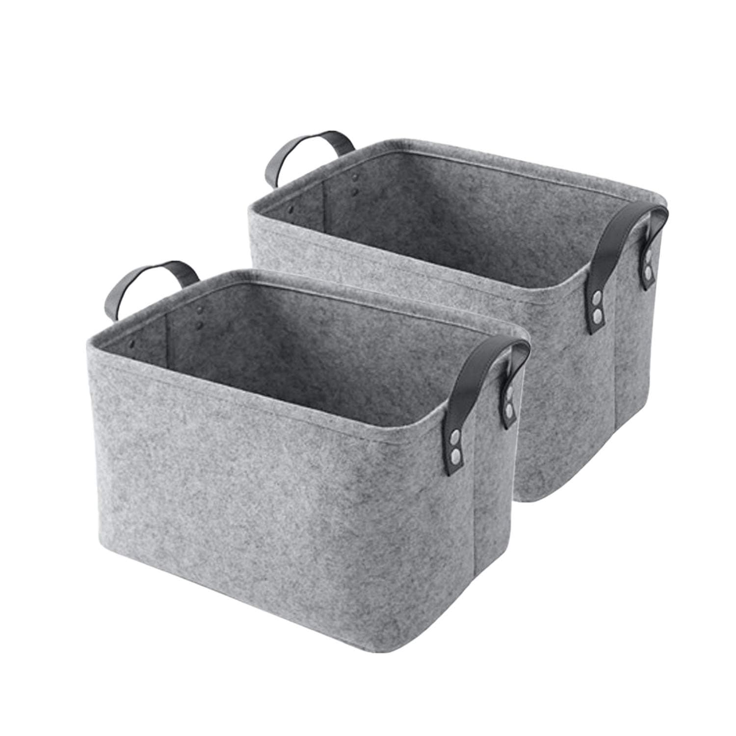 GUOZIFelt Storage Basket with PU Handles,Collapsible Rectangular Storage Bins,Convenient Storage Solution for Office, Bedroom, Closet, Toys, Laundry (2 Pcs - Gray, 392925CM)