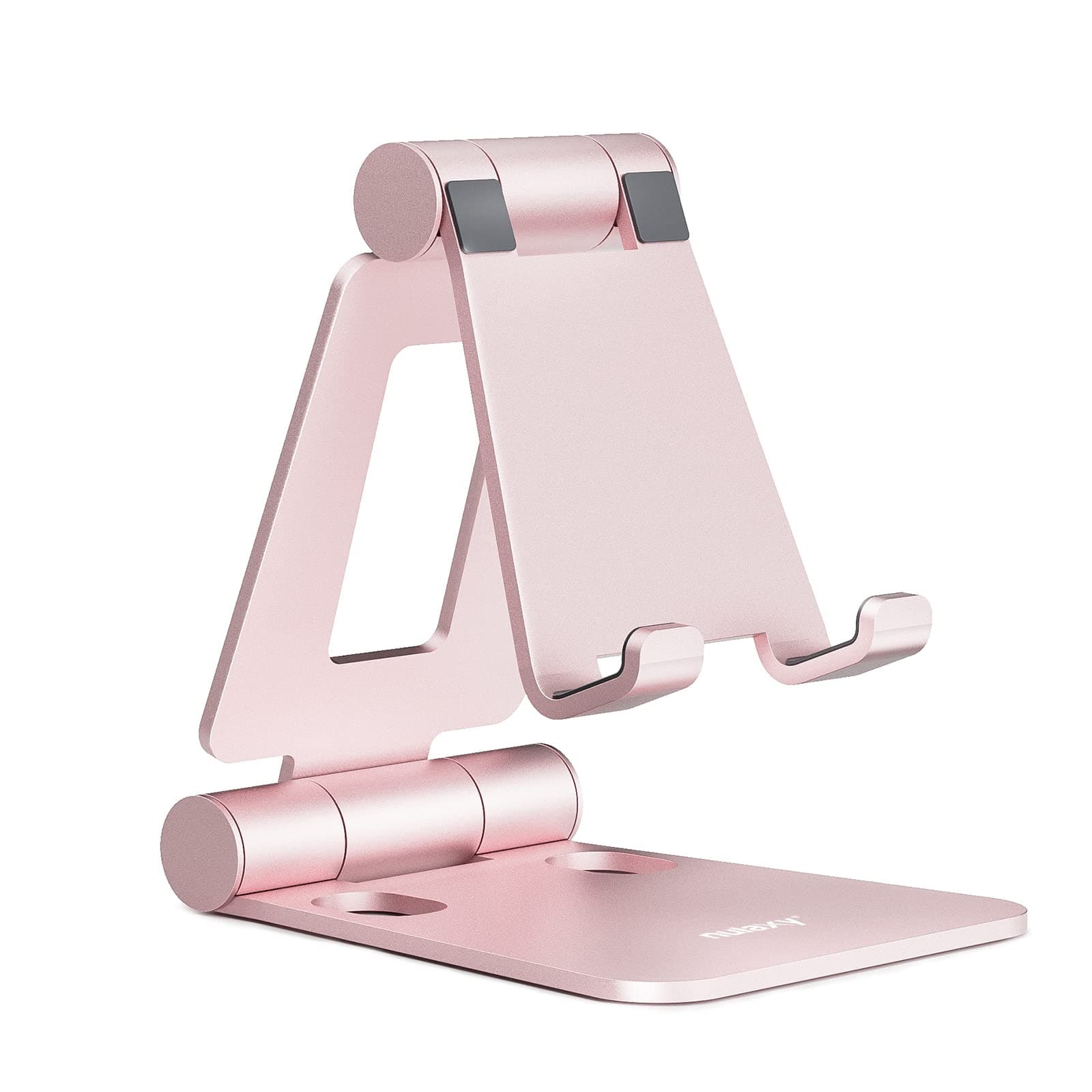 Nulaxy Dual Folding Cell Phone Stand, Fully Adjustable Foldable Desktop Phone Holder Cradle Dock Compatible with iPhone 17 16 15 14 13 12 11 Pro Max Xs Xr X 8, Nintendo Switch, All Phones - Rose Gold