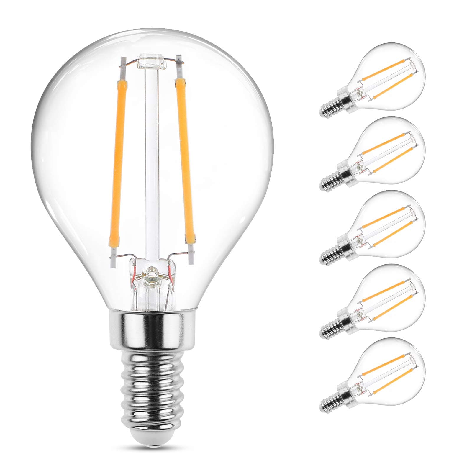 Ascher E12 LED Classic Candelabra Clear Light Bulb, 4W, Equivalent 40W, Warm White 2700K, Filament Clear Glass, Non dimmable/Pack of 5