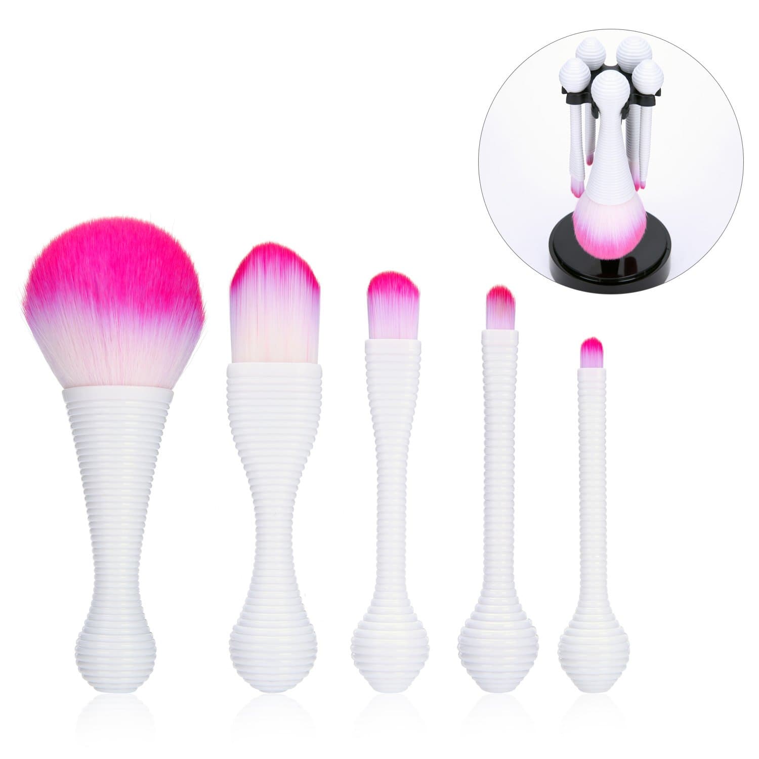 Lolipop Makeup Brushes Set, 5pcs Professional Tiny Face Brush with Holder for Cosmetics Foundation Eye Shadow Lip Brushes in Portable Travel Case with Bracket for Easy Hang & Dry