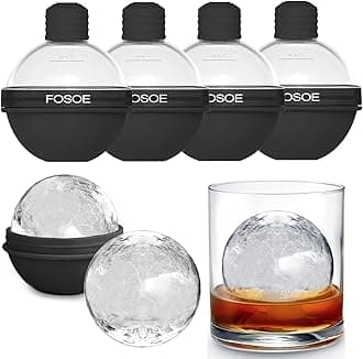 - Silicone Ice Ball Molds for Whiskey - Set of 4 Round Makers with Lids for Cocktails, Bourbon, and Drinks
