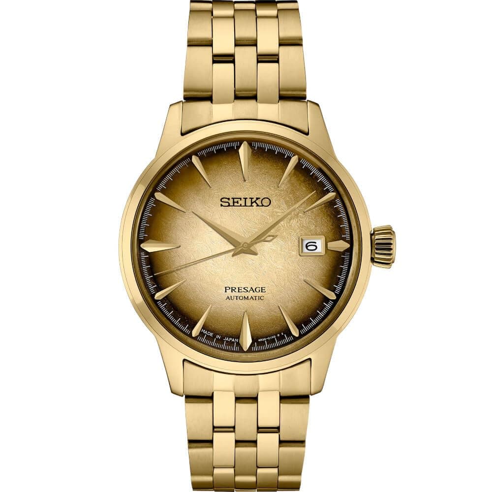 SRPK48 Automatic Watch for Men - Presage Collection - Gold Patterned Dial - Stainless Steel, Gold-Finish - Water-Resistant 50M