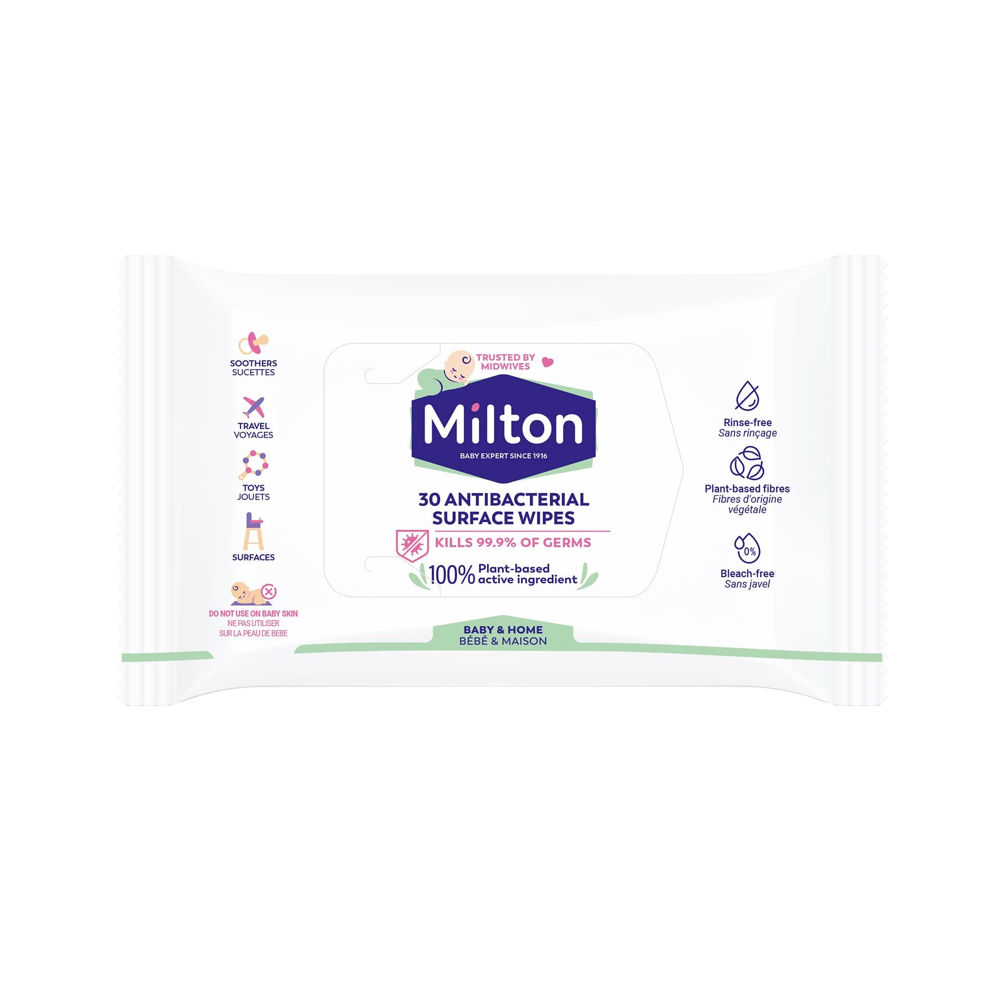 Milton 30 Antibacterial Surface Wipes x 7 Packs