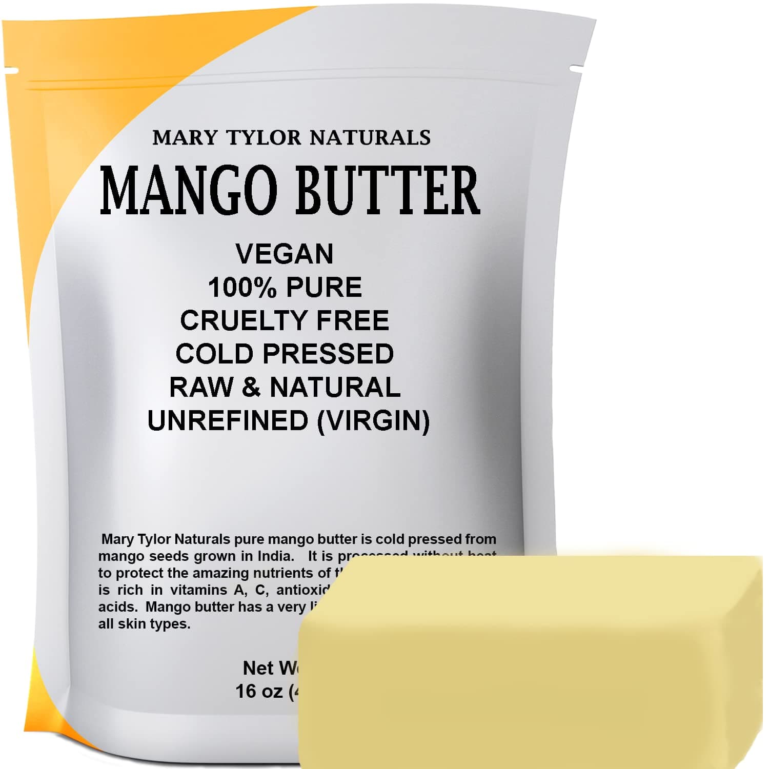 Mary Tylor Naturals Mango Butter 1 lb Cold Pressed, Unrefined,Raw Pure Mango Butter —