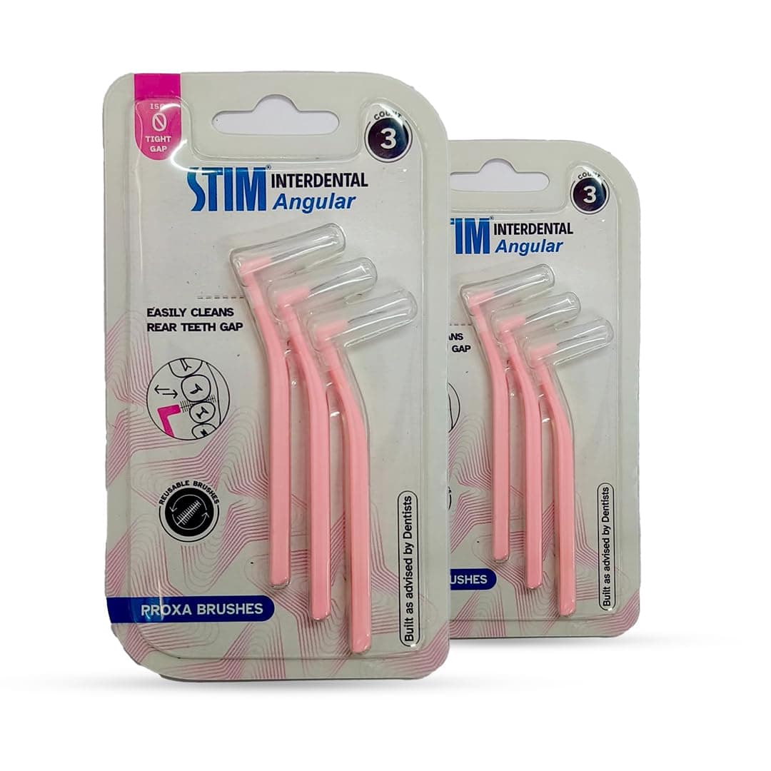 STIM Interdental Manual Adults Angular Iso 0-3'S For Tight Gaps,Dentist Recommended,Easy Cleaning Between Teeth,Made In India (Pink,6 Brushes,Pack Of 2)
