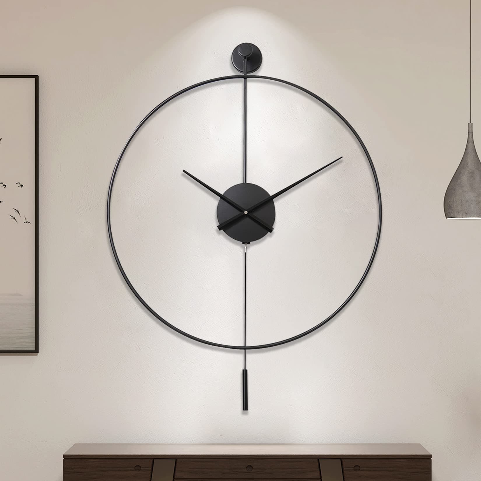 YISITEONE Classical Large Decorative Wall Clock with Pendulum, Modern Non-Ticking Silent Metal Wall Clocks for Living Room, Bedroom, Study, Office,20‘’