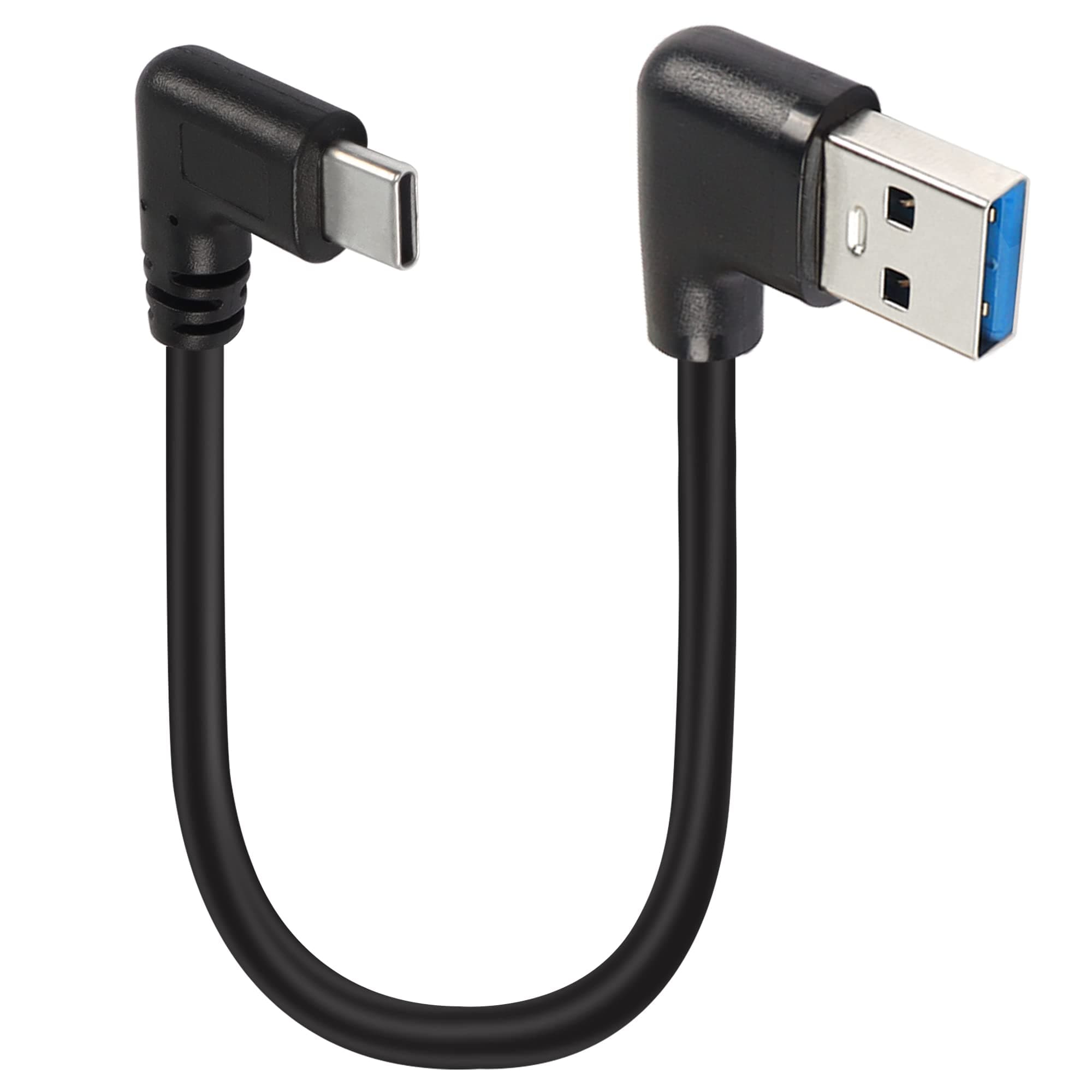 GELRHONR Short Right Angle USB Type C Cable, 90 Degree 18W Fast Charging USB A to USB C Cable (Black-Right-0.25M)