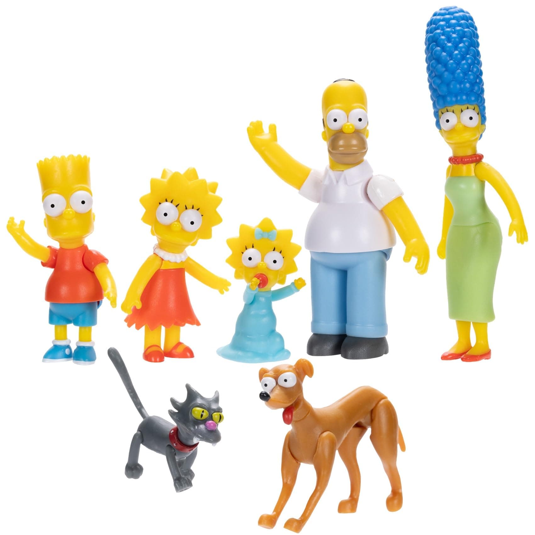 The Simpsons Action Figures Family Multi-Pack 6.35cm Scale Figures by JAKKS Pacific, Includes Homer, Marge, Bart, Lisa, Maggie, Santa’s Little Helper, and Snowball II
