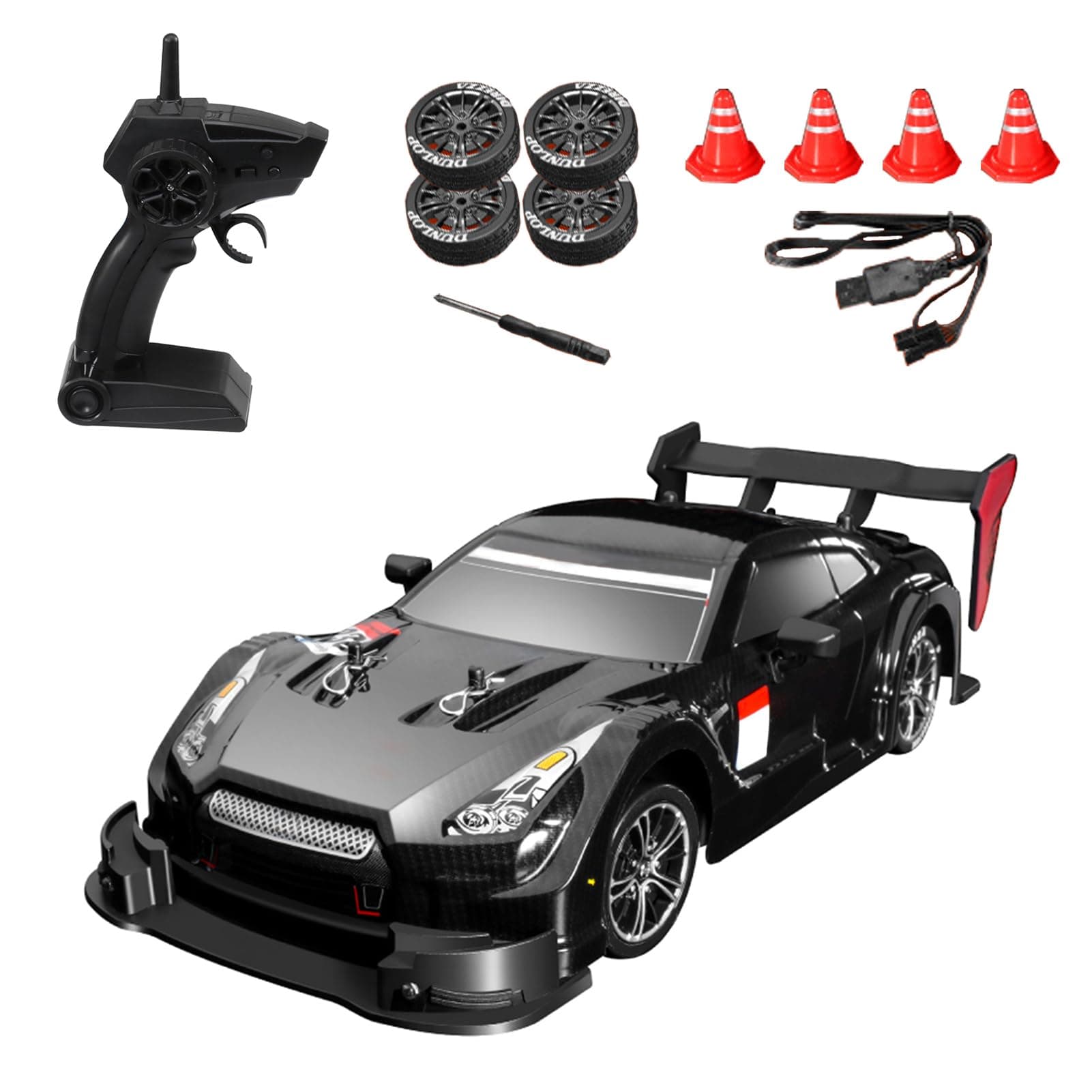 RC Drift Car, 2.4GHz 1:16 Remote Control High Speed 30km/h 4WD Racing Car With Lights, Electric Toy Kids Gift RTR