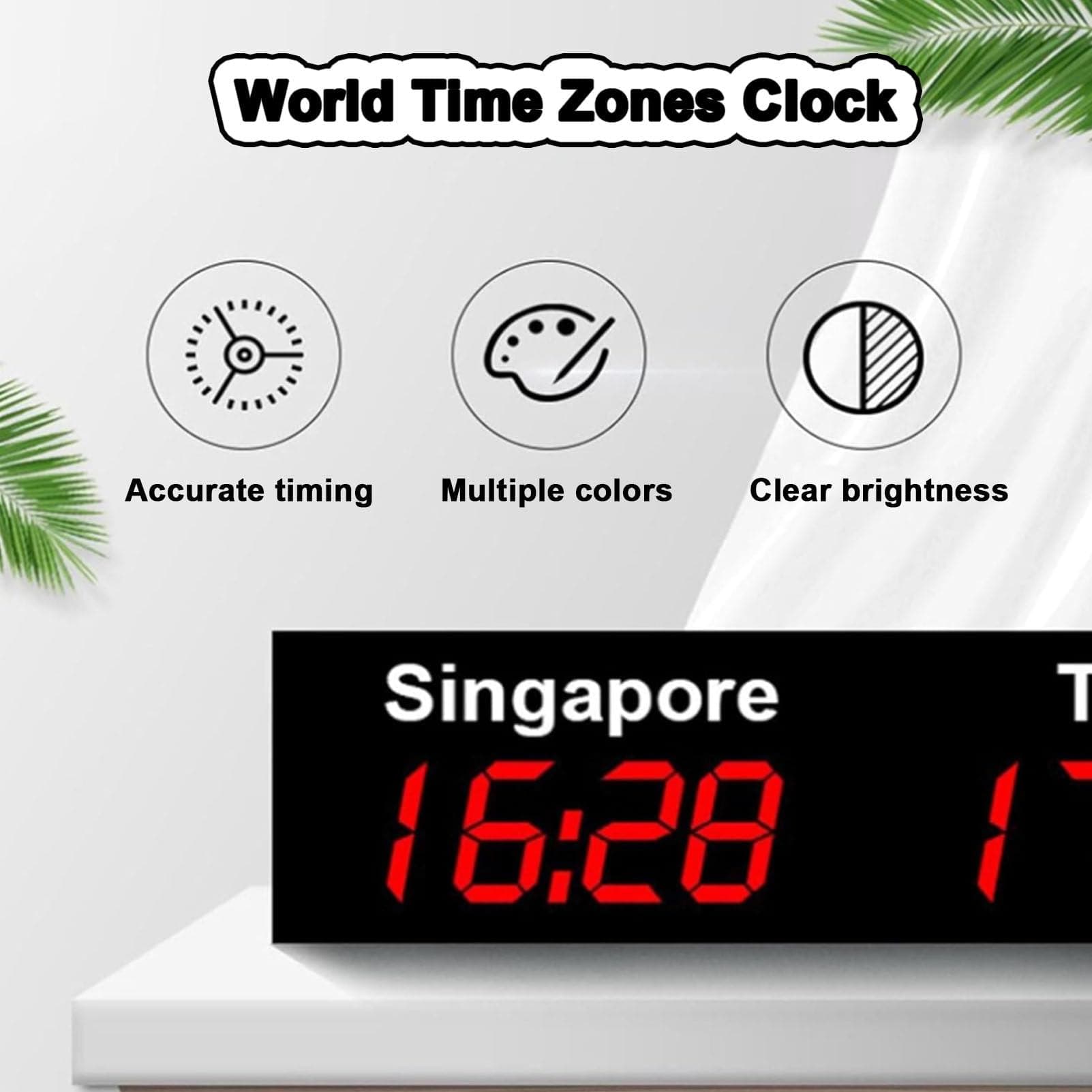 Wall Mounted World Clock, 3/4/5 City Time Zone LED Digital World Time Wall Clock Indoor Multi Time Zone World Wall Clock for Multinational Enterprises/Office/Home/Living Room/School,Green-3City