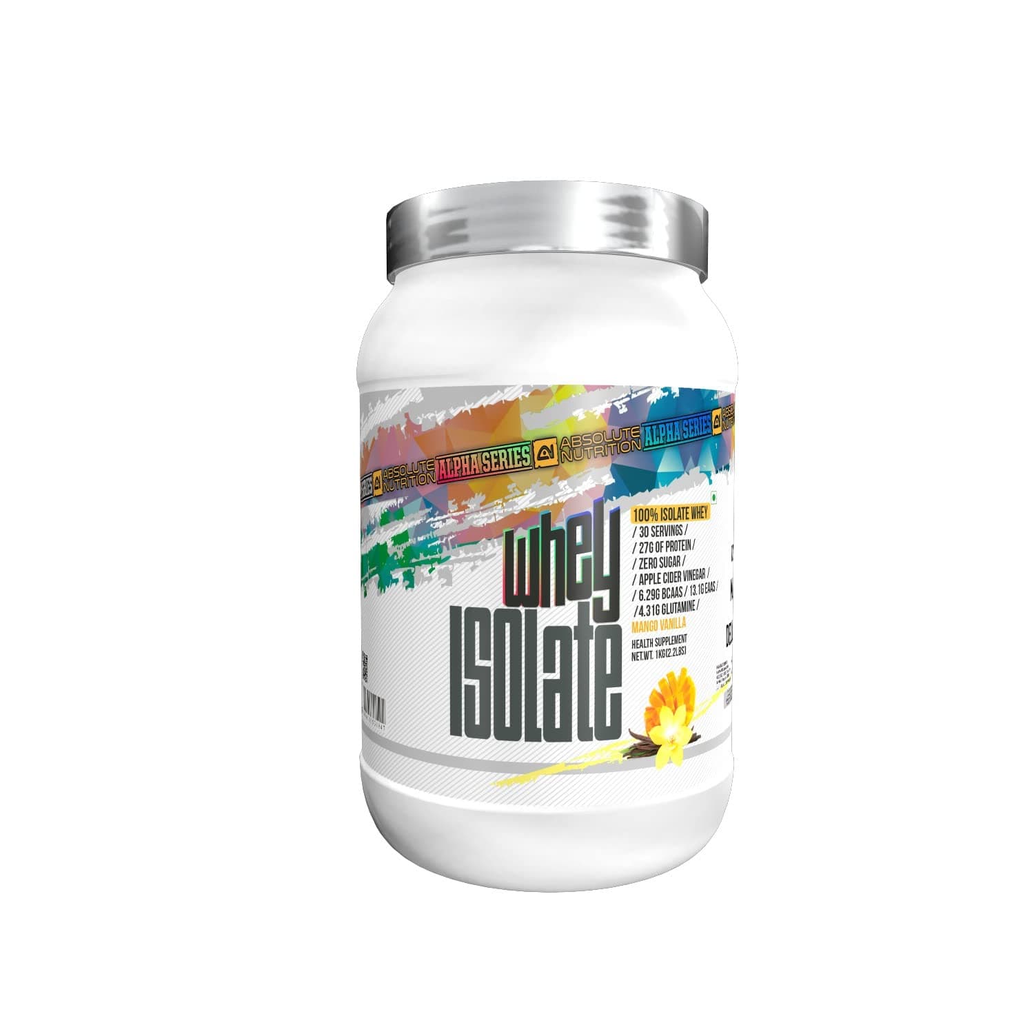 Absolute Nutrition’s Alpha Whey Isolate Protein 1 KG (Mango Vanilla), 100% Whey Protein Isolate, 27g protein, Improves Strength Muscle Recovery, Dope Free,Gluten Free, Zero Sugar