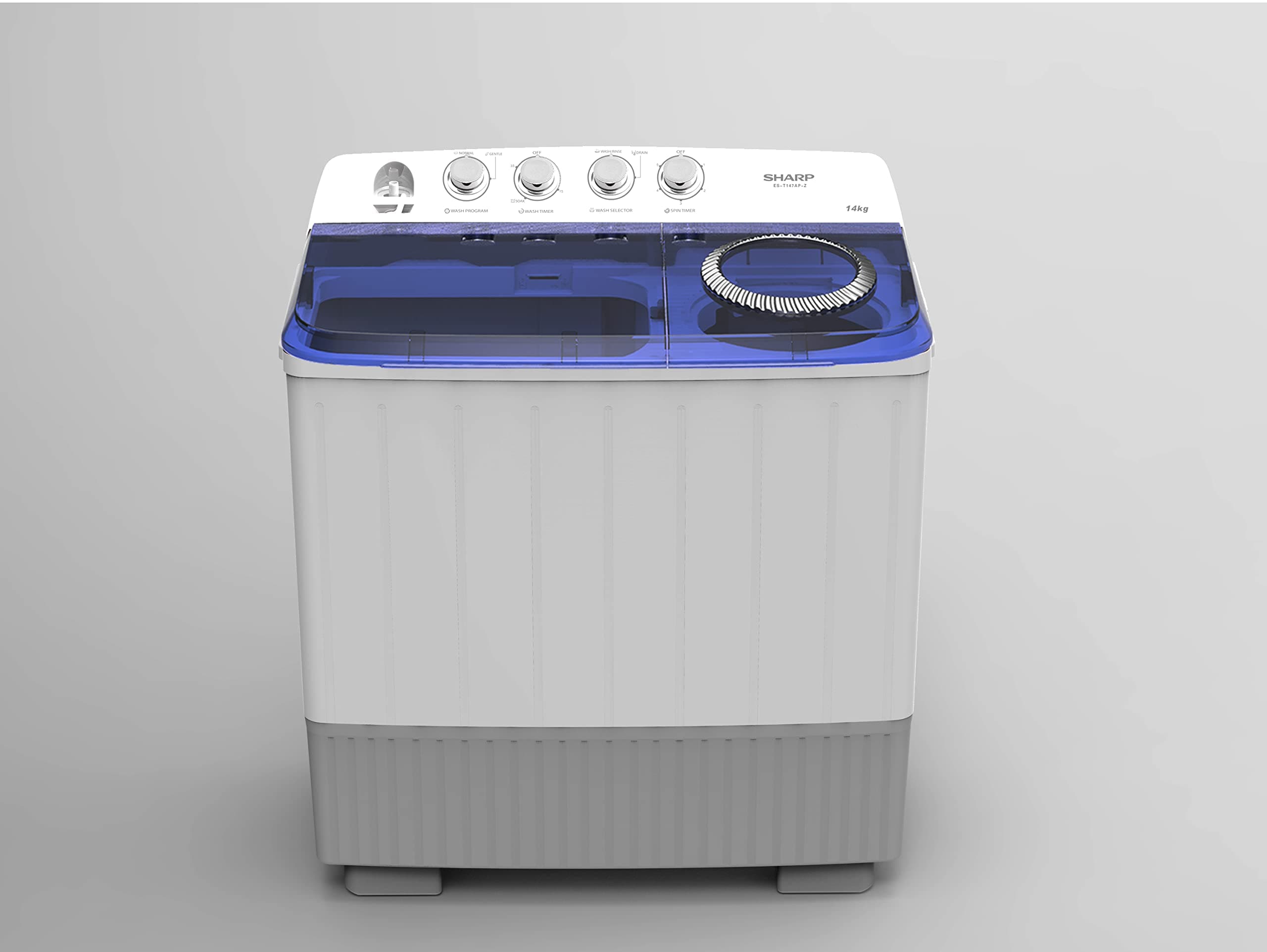 Sharp 20Kg MASSIVE Twin Tub AeroJet Top Load Spin/Dry Semi Automatic Washing Machine White/Blue with Upward Pump ES-T2012AP-Z"Min 1 year manufacturer warranty"