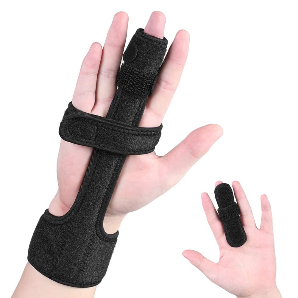 Finger Splint, Trigger Finger Extension, Adjustable Finger Fixed Sleeve Protector with Built-in Aluminium Support for Finger Stiffness, Osteoarthritis, Sprained Knuckles Pain Relief, Broken (Black)