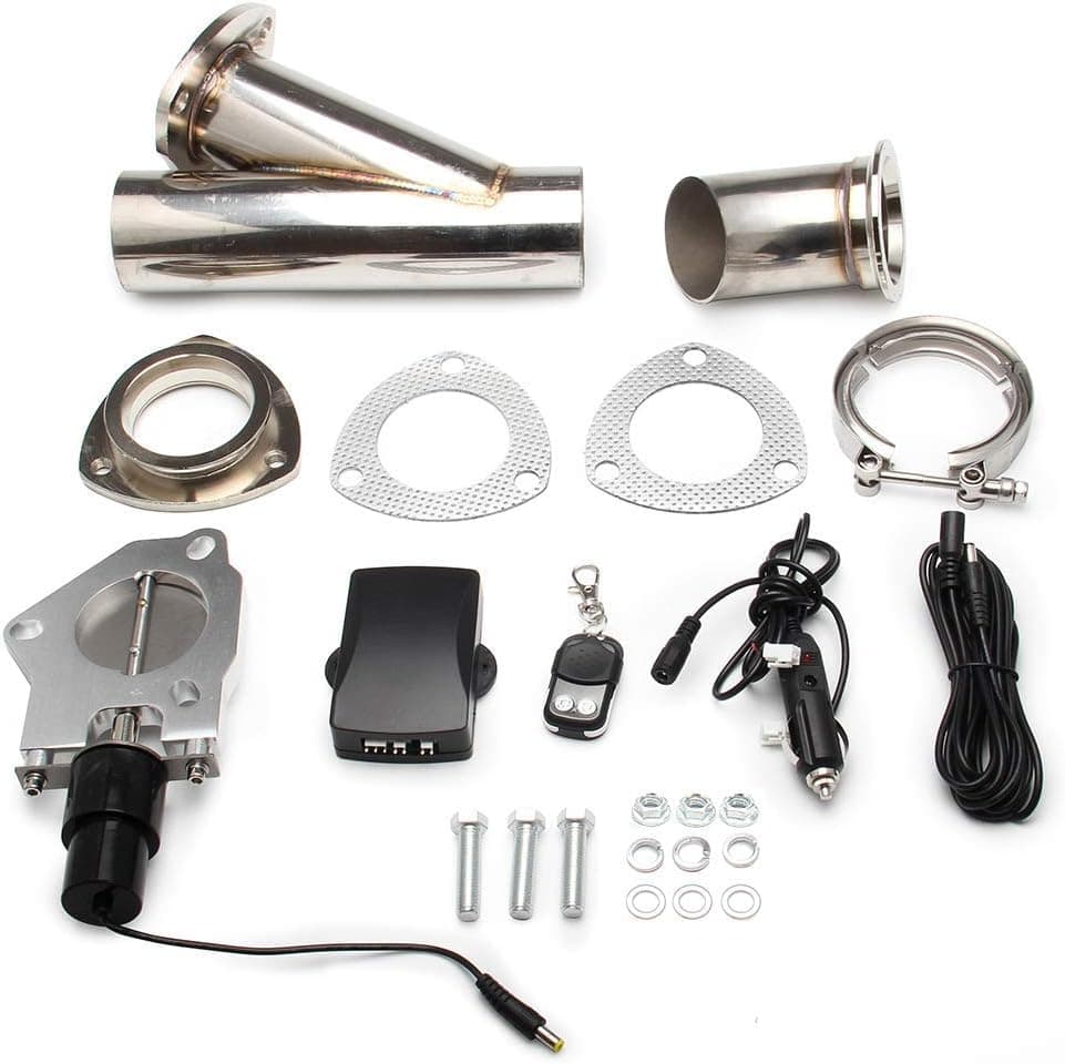 Electric Exhaust Cat Cut-Out Valve System Controller Remote Kit, Universal 2.5/3 Inch Electric Exhaust Cutout Y-Pipe Kit, 63 mm