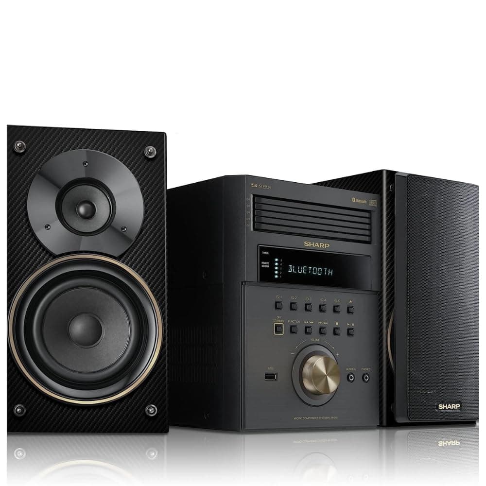 Sharp XL-BH250(GL) Limited Edition 5-Disc Micro Shelf Executive Speaker System with Bluetooth, USB Port for MP3 Playback, AM/FM, Audio in for Digital Players, Champagne Gold and Carbon Fiber Finish