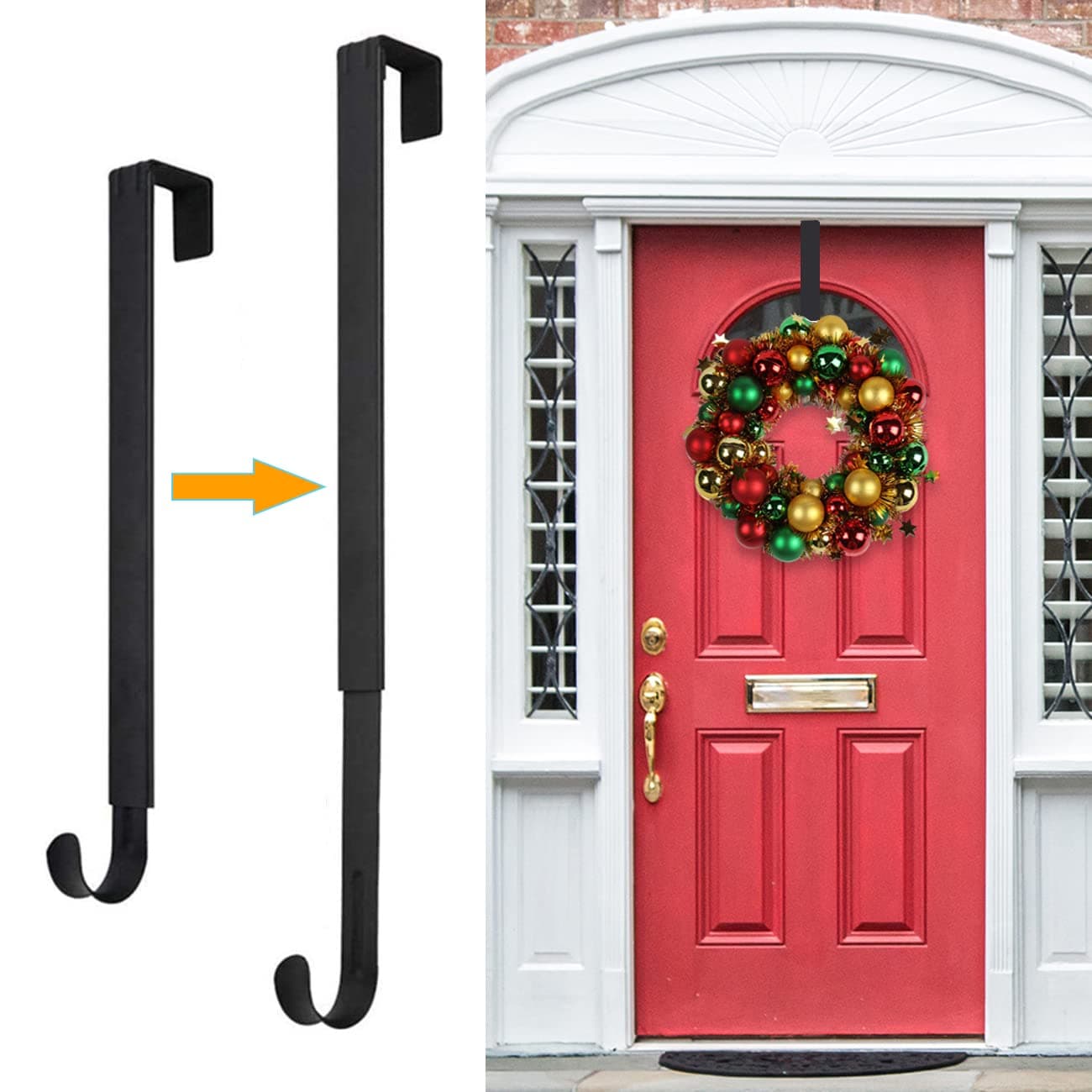 Wreath Hanger,Easter Decorations Adjustable Wreath Hanger for Front Door Decor from 14.9-25",Over The Door Hooks Organizer 20 lbs Larger Wreaths Hangers Christmas Wreaths Decorations Hook